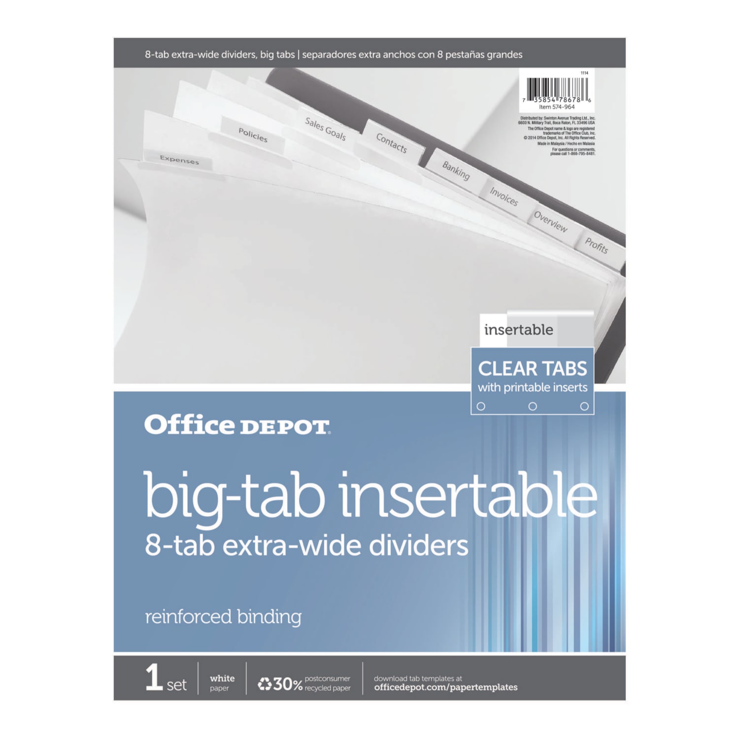 Office Depot Brand Insertable Extra-Wide Dividers With Big Tabs, Clear, 8-Tab - Image 3