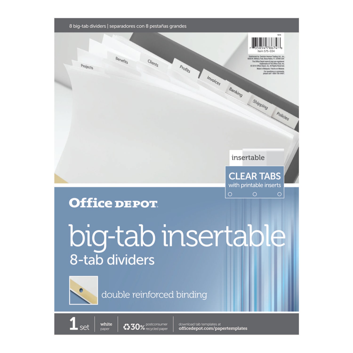 Office Depot Brand Insertable Dividers With Big Tabs, White, Clear Tabs, Set Of 8 - Image 3