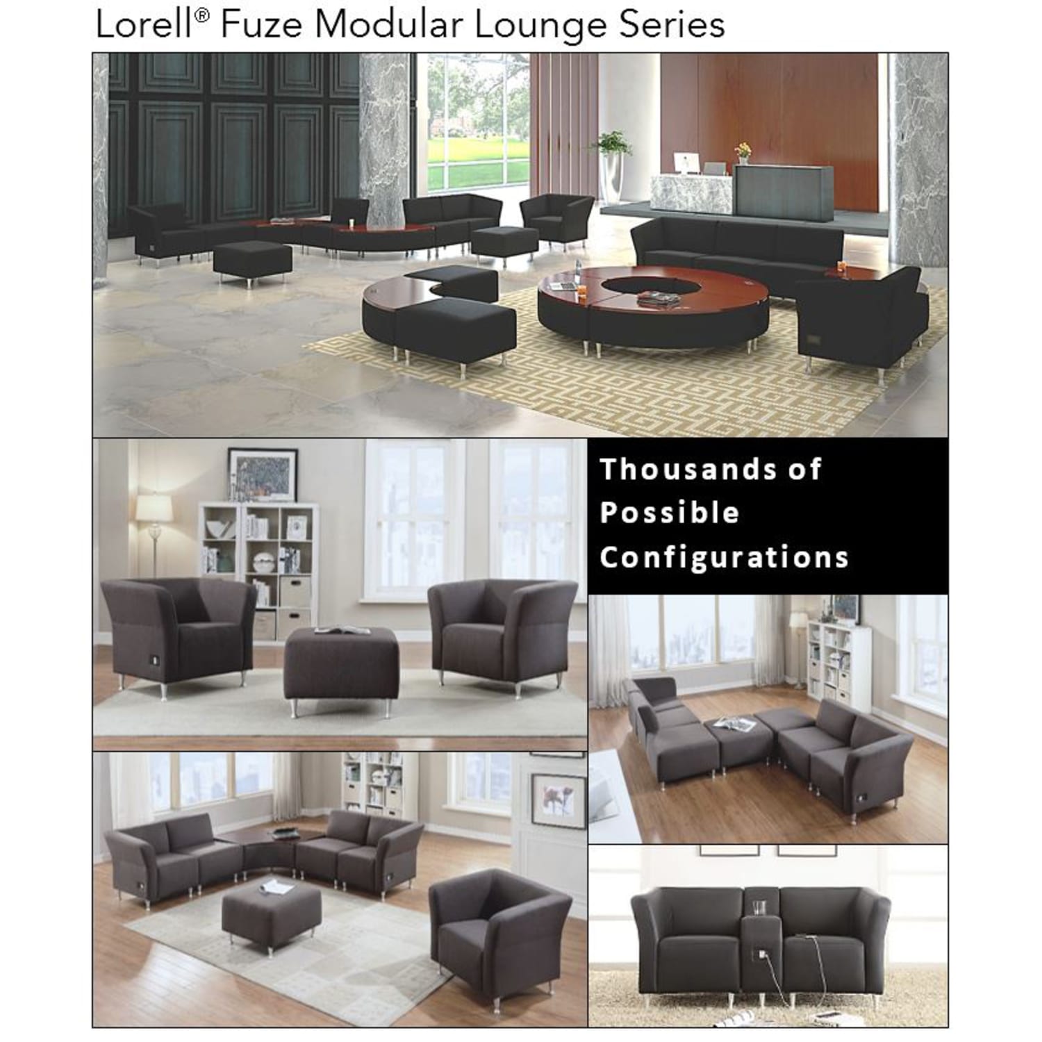 Lorell Fuze Modular Bonded Leather Lounge Chair, Black - Image 3