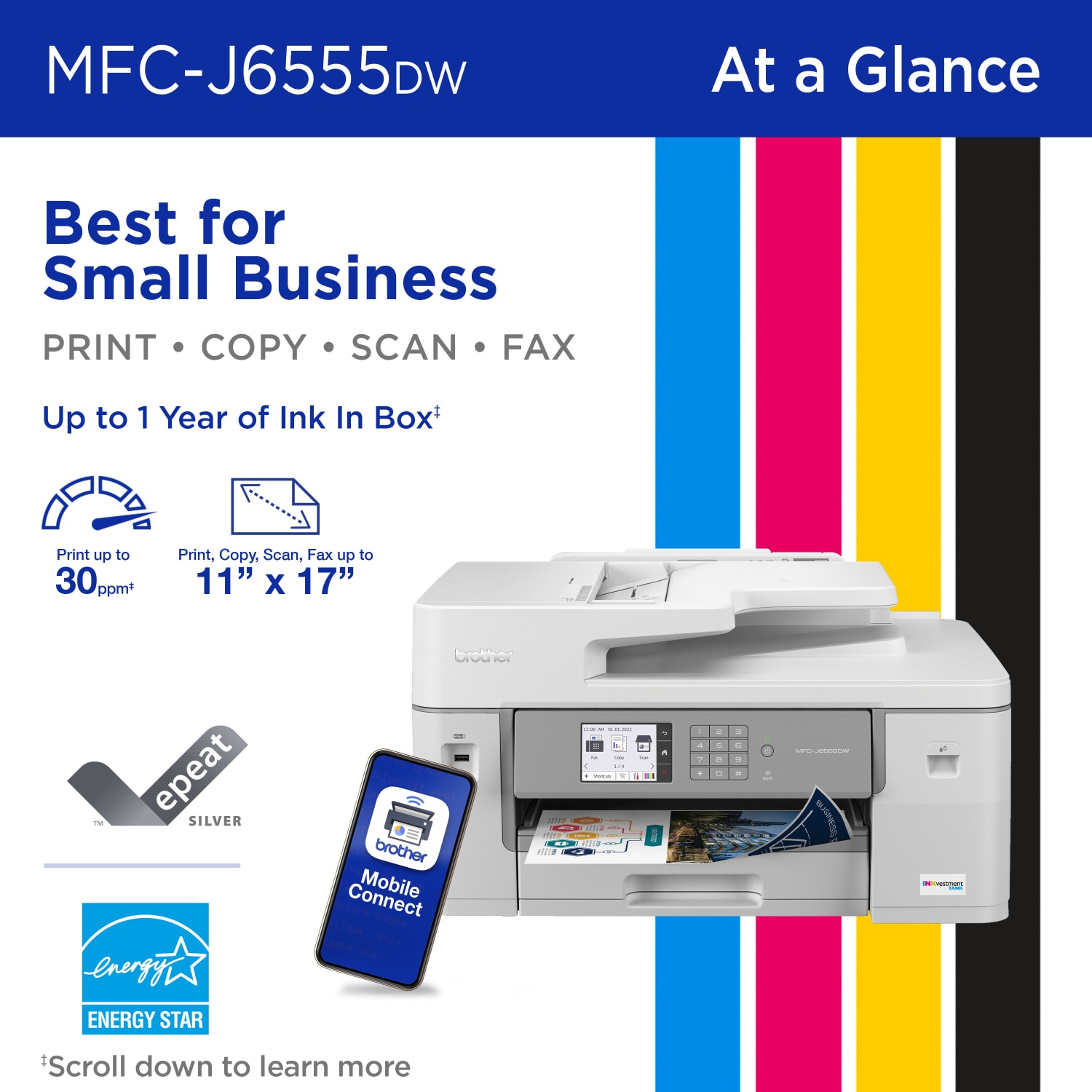 Brother INKvestment Tank MFC-J6555DW Inkjet All-In-One Color Printer With Ink - Image 5