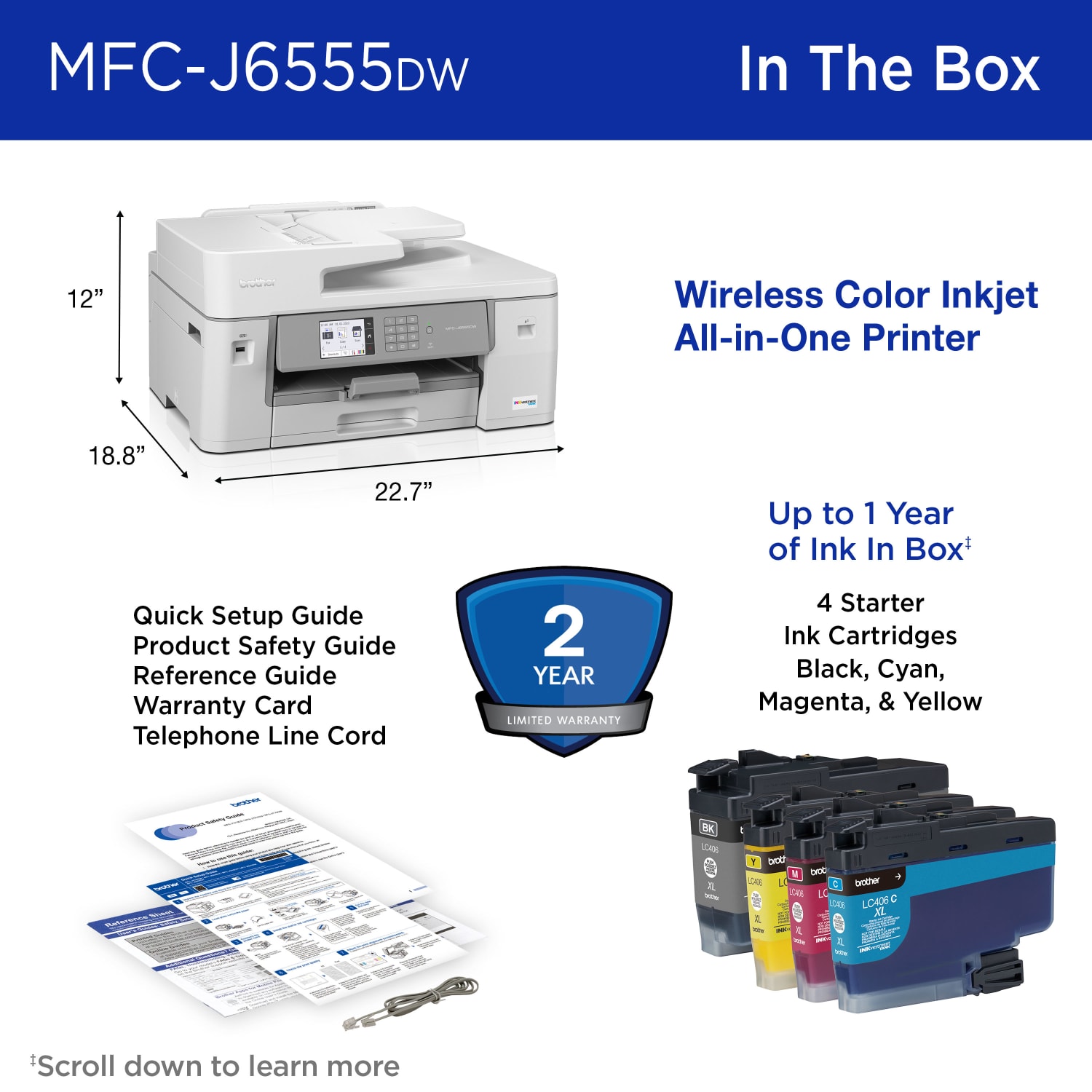 Brother INKvestment Tank MFC-J6555DW Inkjet All-In-One Color Printer With Ink - Image 6