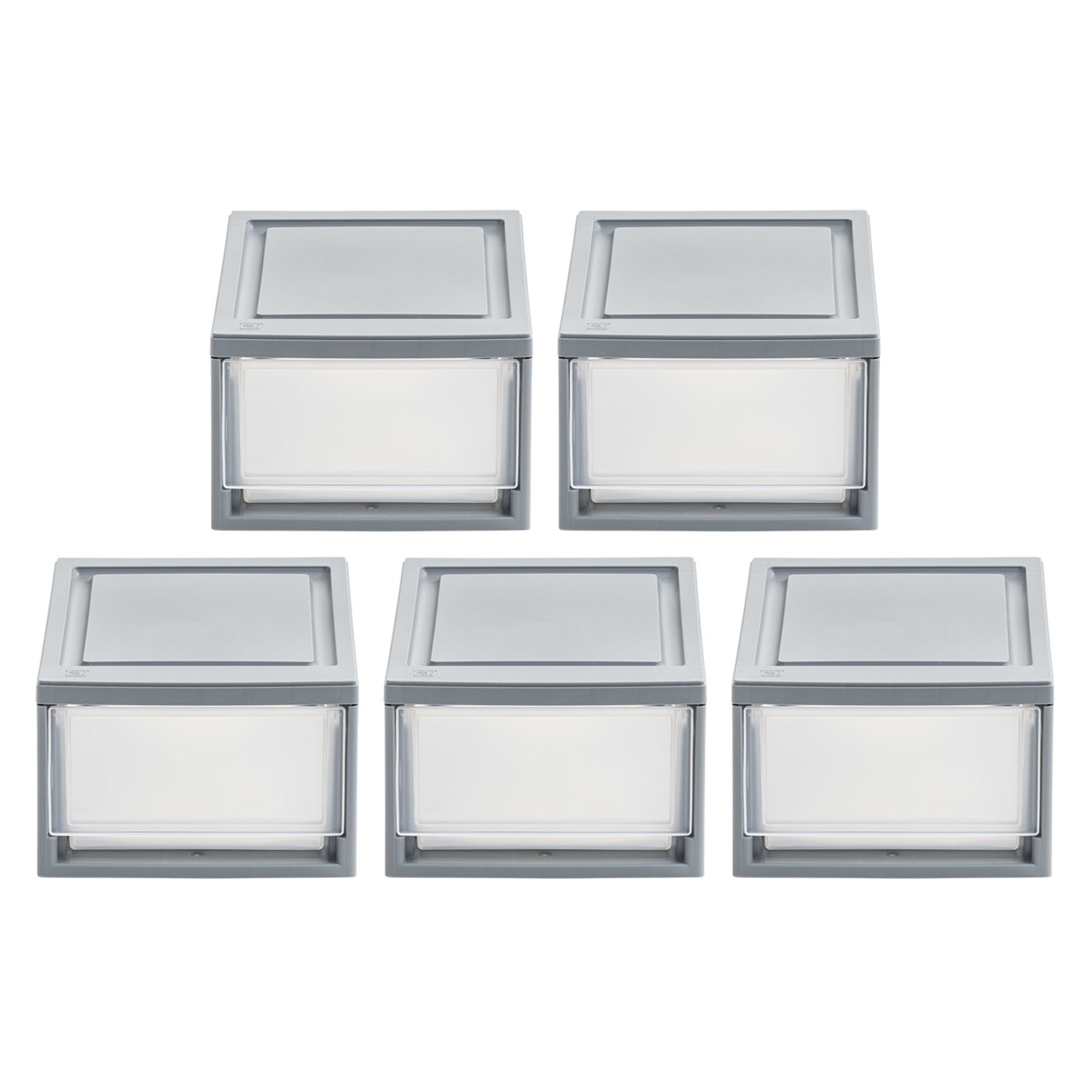 Iris Stackable Storage Bins With Drawers, 5-7/16inH x 8-1/2inW x 13-1/8in, Gray, Set Of 5 Bins