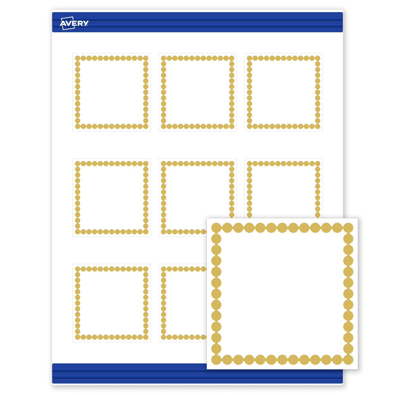 Avery Printable Cards With Sure Feed Technology, 2-1/2in x 2-1/2in, Matte White With Preprinted Gold Bead Design, Pack Of 90 - Image 3