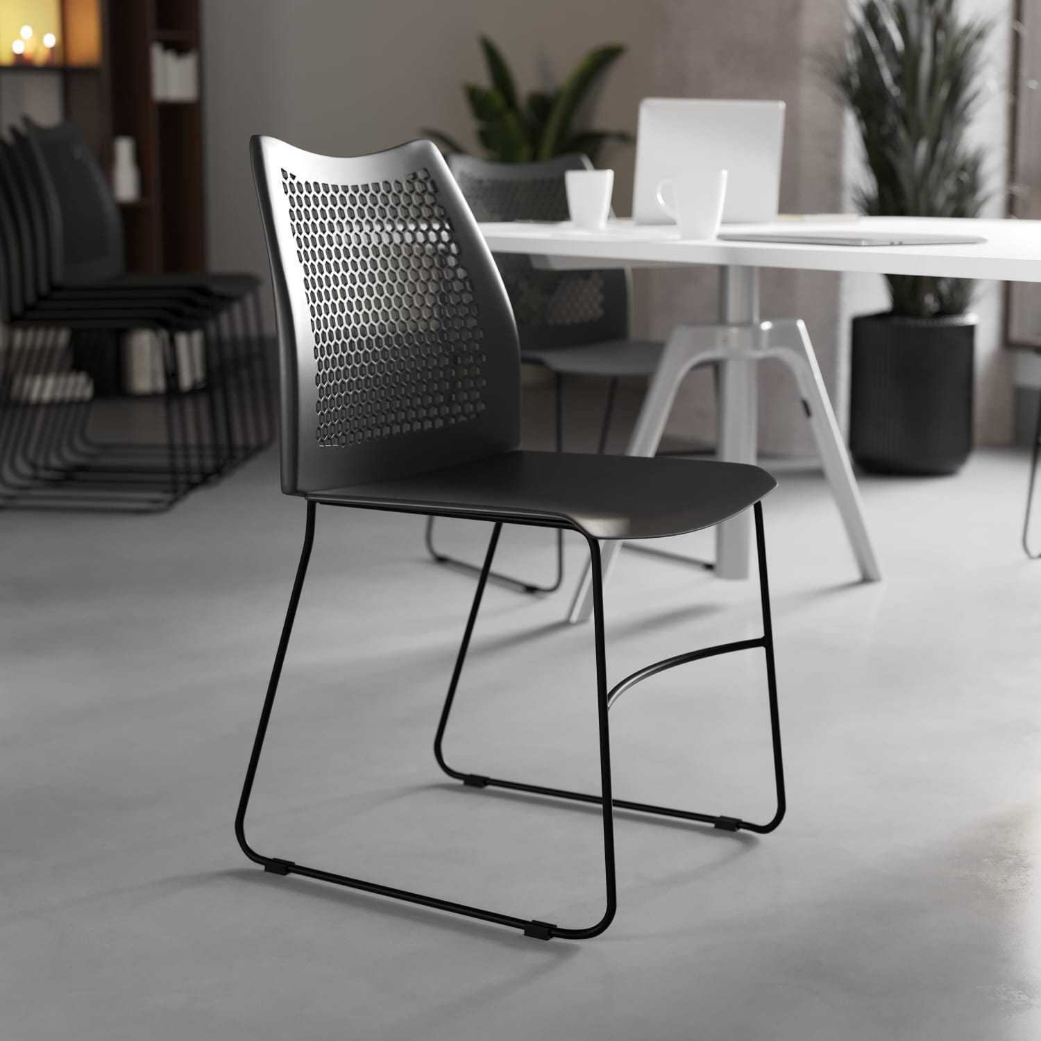 Flash Furniture HERCULES Series Sled-Base Stack Chair With Air-Vent Back, Black - Image 3