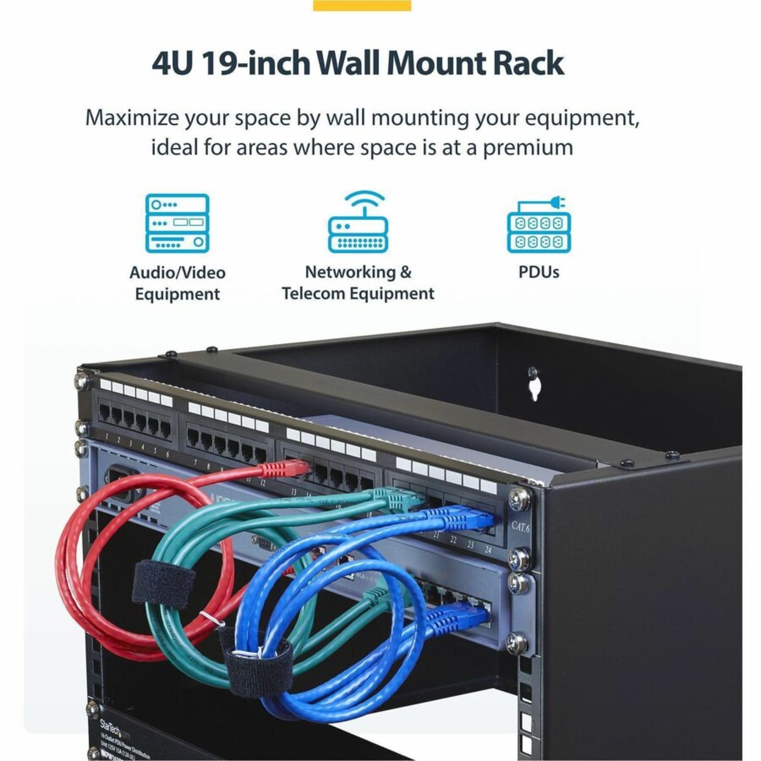 StarTech.com 4U Wall Mount Rack, 13.78in Deep, 19 inch Wall Mount Network Rack, Wall Mounting Patch Panel Bracket for Switch/IT Equipment - Image 3