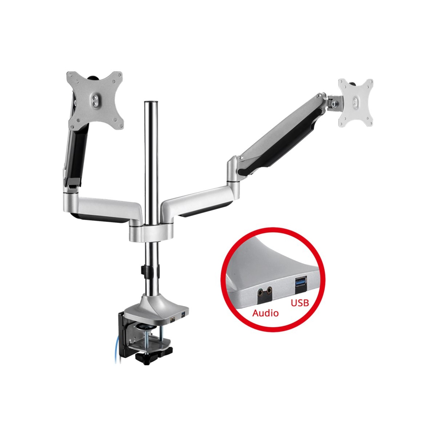 SIIG Dual Monitor Gas Spring Desk Mount with USB Port - 17in to 32in - VESA 75x75 & 100x100 - Supports Up to 19.8 lbs which matches most 32-inch large screens on the market - Image 4
