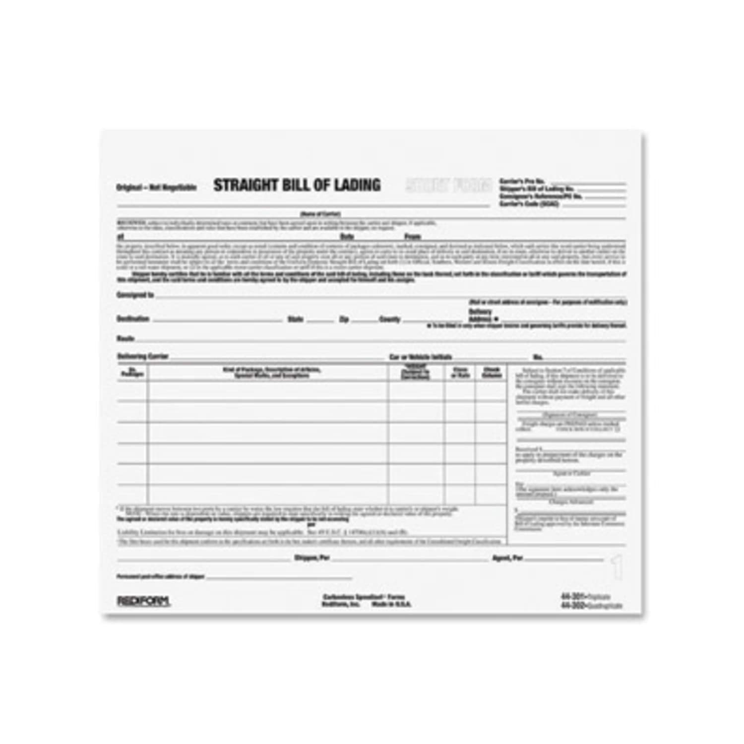 Rediform Snap-A-Way Bill of Lading Forms - 3 Part - Carbonless Copy - 8.50in x 7in Sheet Size - 2 x Holes - White Sheet(s) - Black Print Color - 250 / Pack