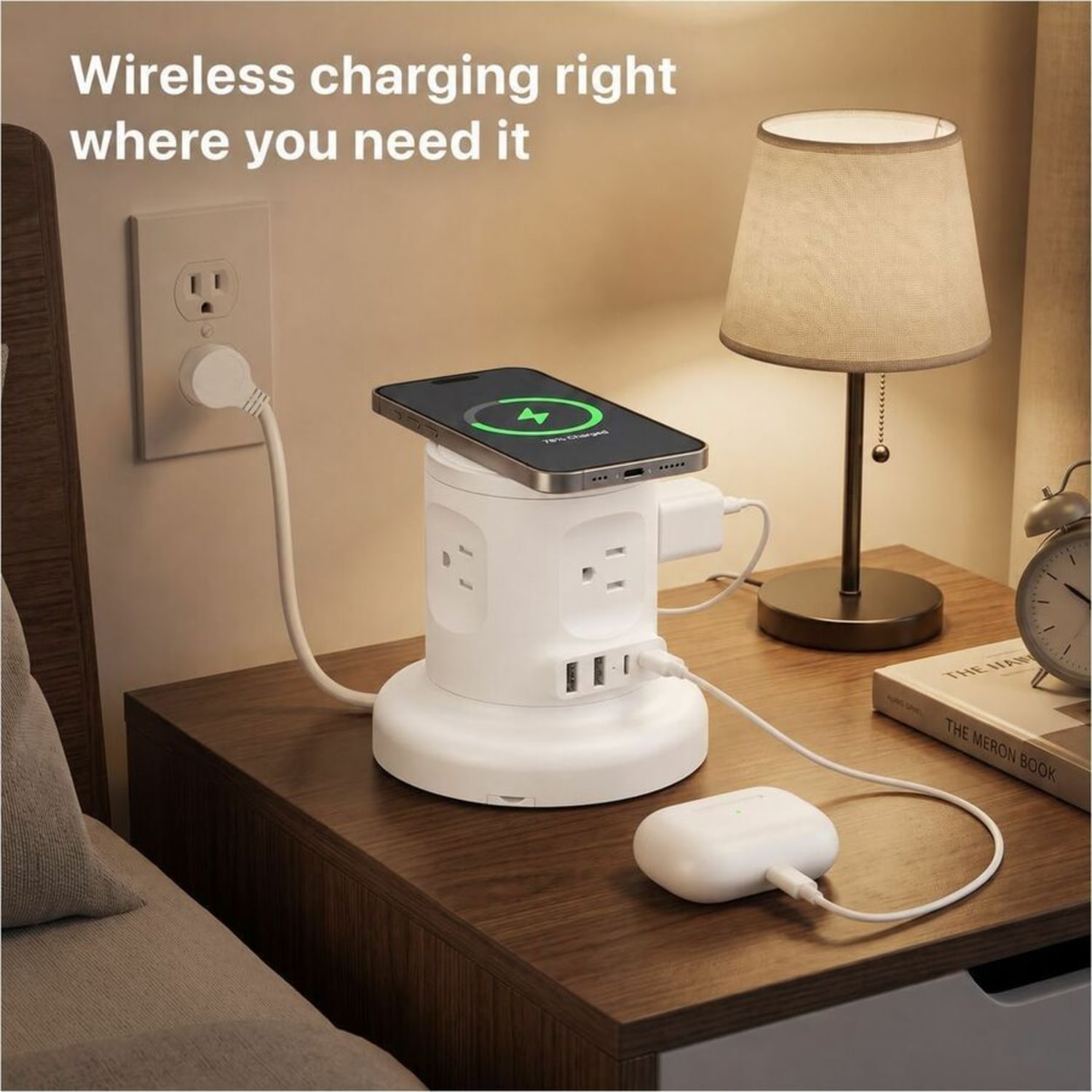 Uncaged Ergonomics Wireless Retractable Power Strip, WRPS2WHITE - Image 3