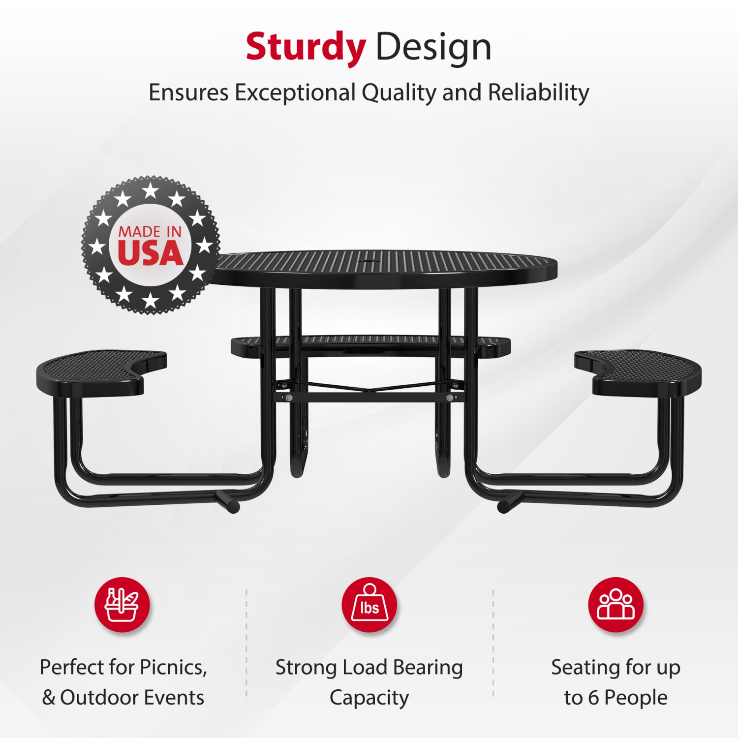 Leisure Craft Round ADA Outdoor Picnic Table, 29-1/4inH x 63-1/2inW x 81inD, Black - Image 3