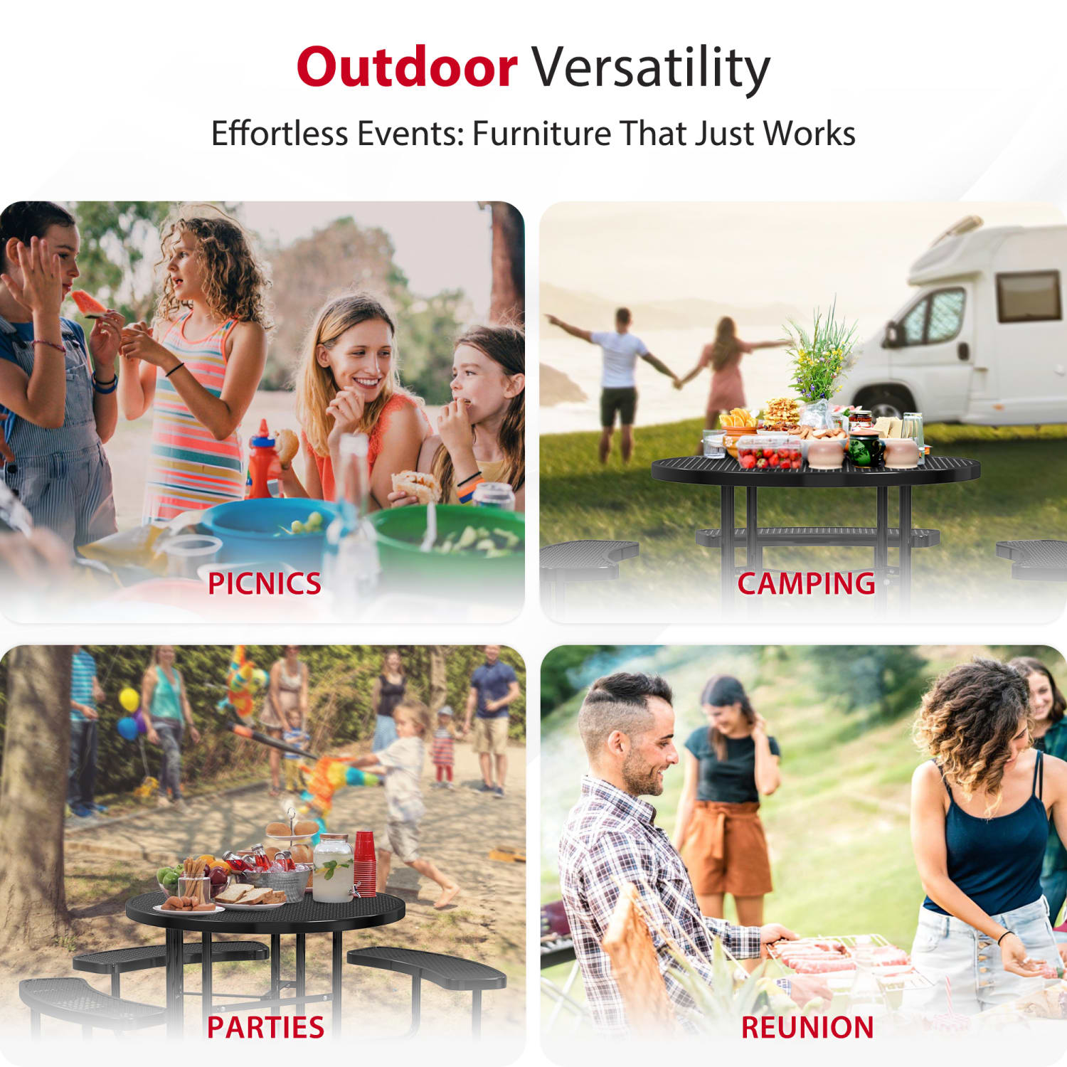 Leisure Craft Round ADA Outdoor Picnic Table, 29-1/4inH x 63-1/2inW x 81inD, Black - Image 6