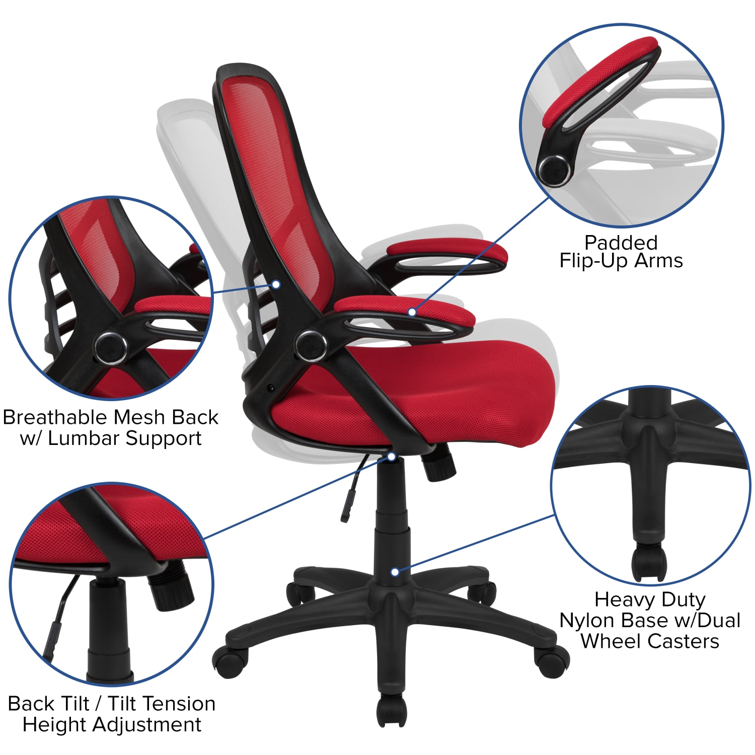 Flash Furniture Ergonomic Mesh High-Back Office Chair, Red - Image 7