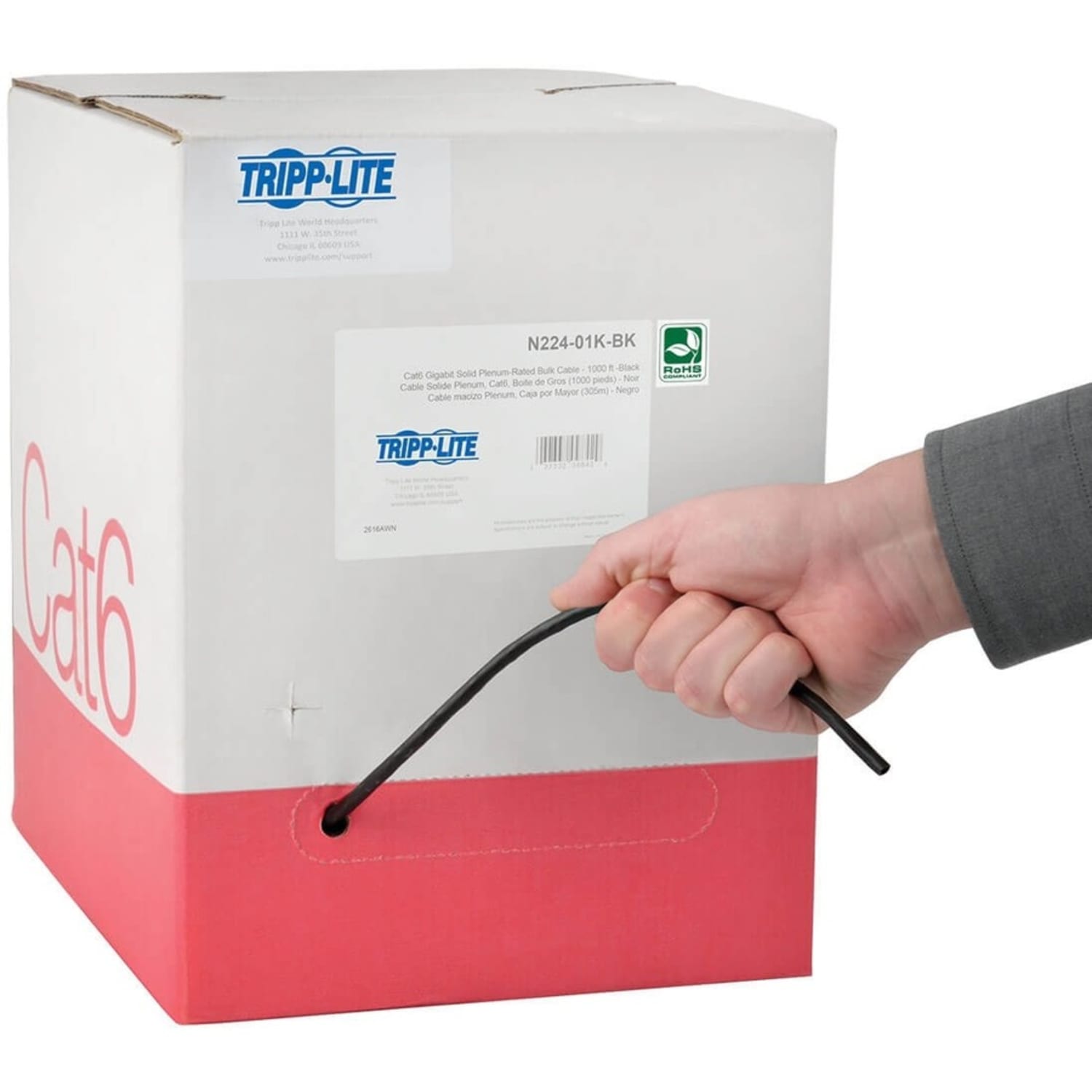 Eaton Tripp Lite Series Cat6 Gigabit Solid Core Plenum-Rated UTP CMP PVC Bulk Ethernet Cable, Black, 1000 ft. (304.8 m) - N22401KBK - Image 5