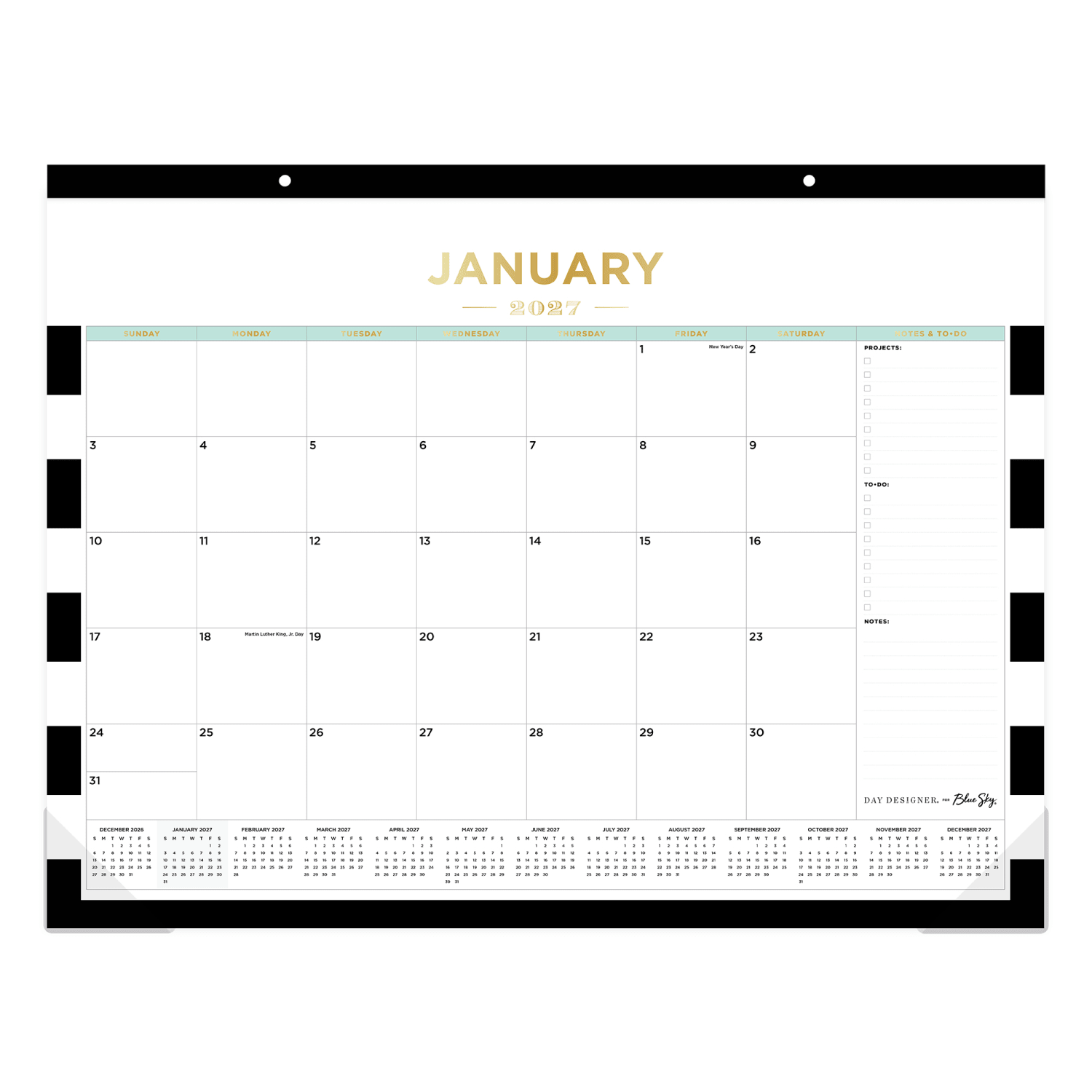 2027 Blue Sky Rugby Stripe Black Monthly Desk Pad Planning Calendar, 22x17, 0%, Rugby Stripe Black, Jan-Dec, RY27