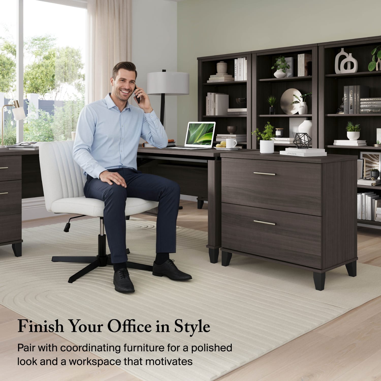 Bush Furniture Somerset 72inW 3-Position Sit-To-Stand L-Shaped Desk, Storm Gray, Standard Delivery - Image 4