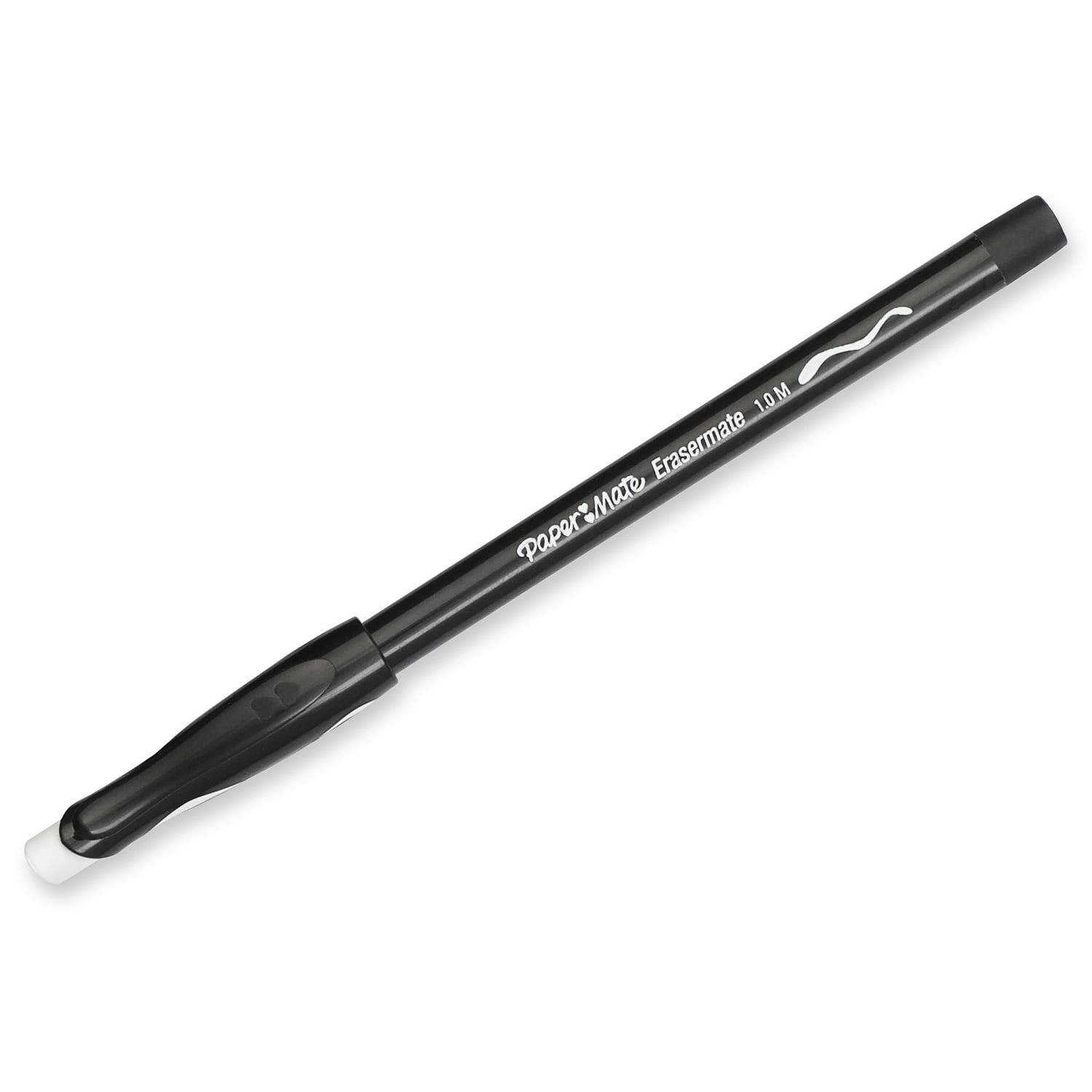 Paper Mate EraserMate Ballpoint Pens, Pack of 5, Medium Point, 1.0 mm, Black Barrel, Black Ink - Image 4