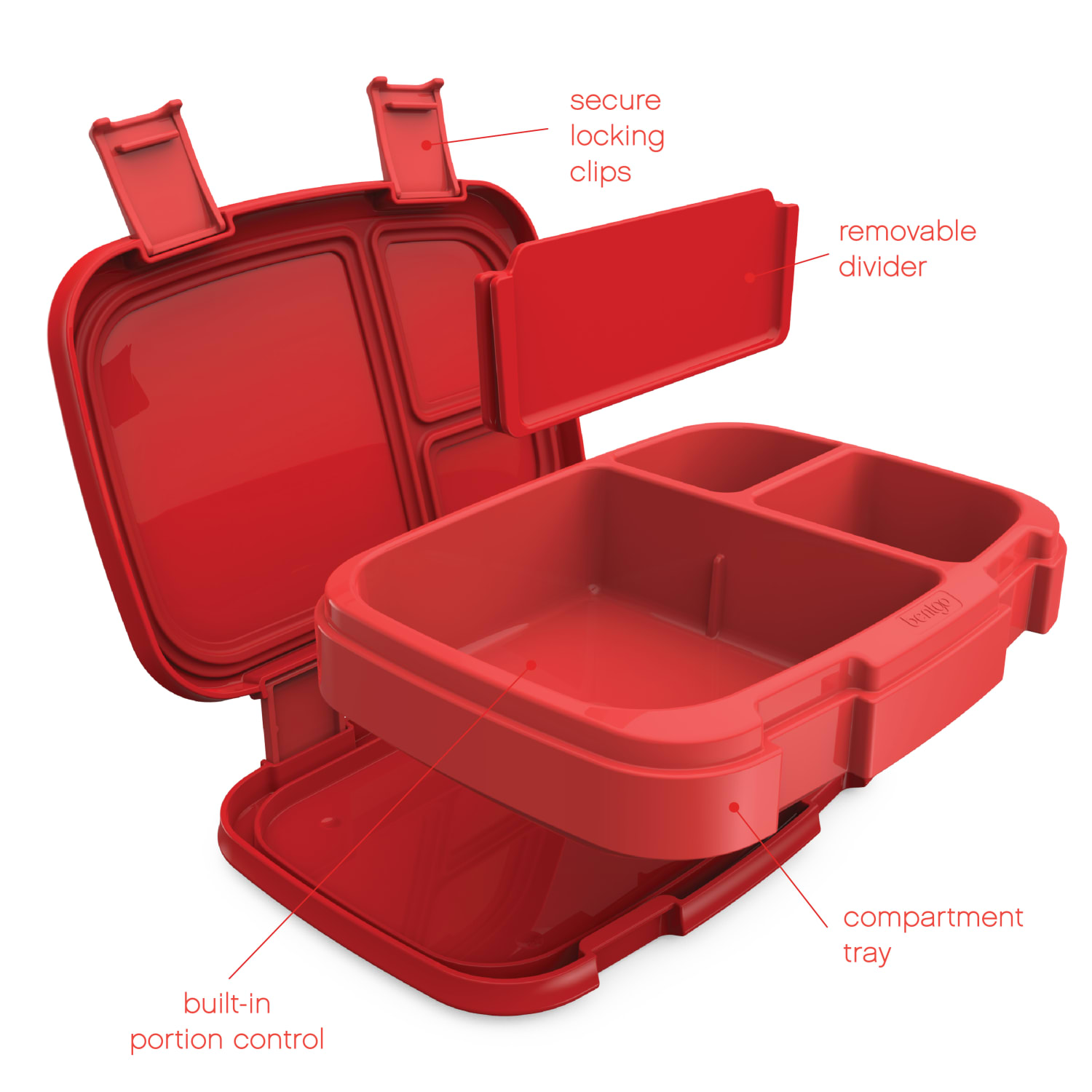 Bentgo Fresh 4-Compartment Bento-Style Lunch Box, 2-7/16inH x 7inW x 9-1/4inD, Red - Image 5