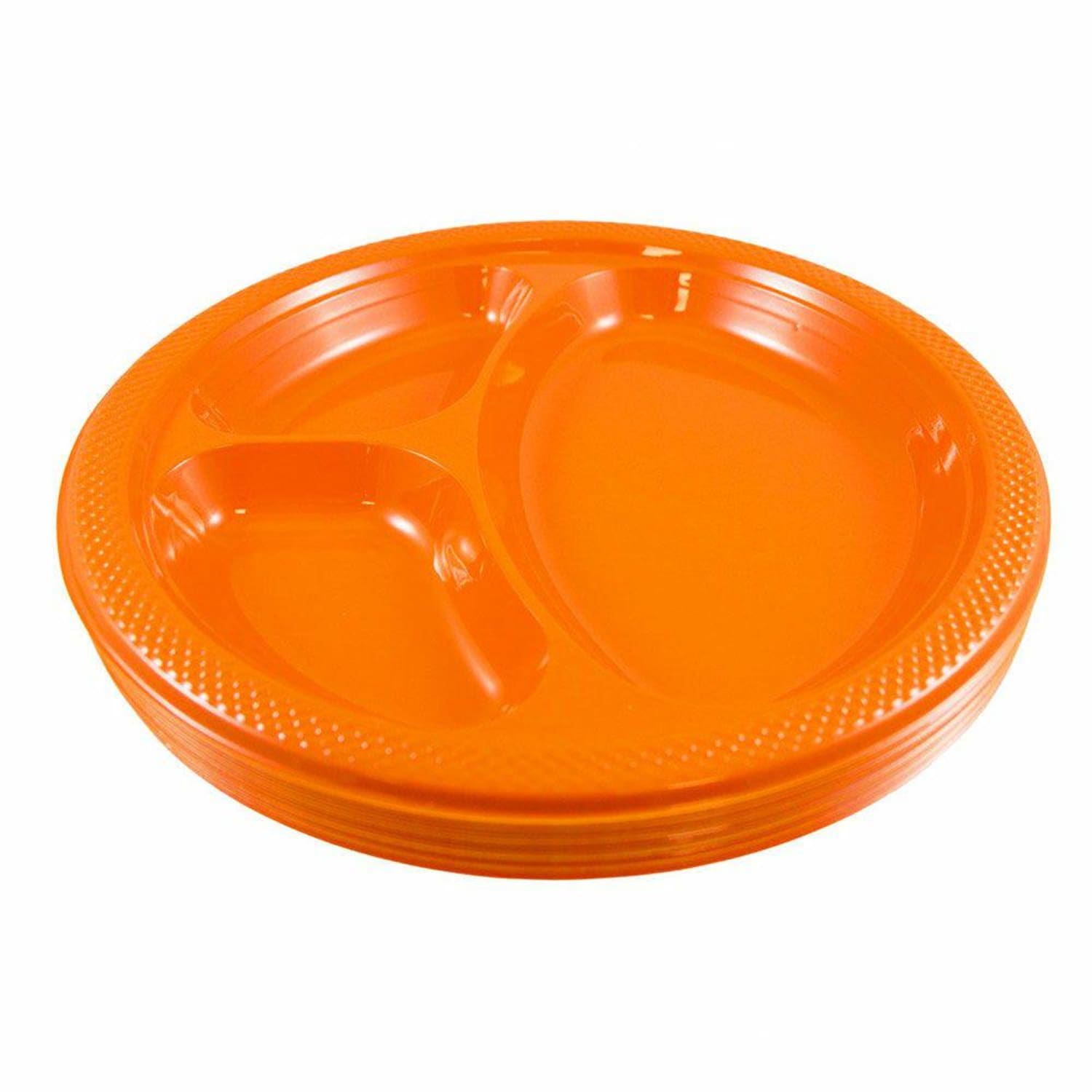 JAM PAPER Plastic 3 Compartment Divided Plates, Large, 10 1/4 inch, Orange, 20/Pack - Image 3