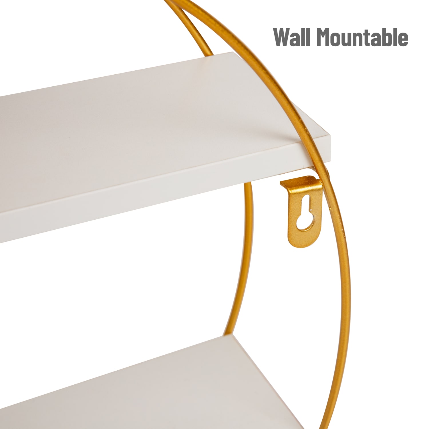 Mind Reader Floating Round Wall Shelves, 15-1/2inH x 16inW x 3-13/16inD, Gold/White - Image 5