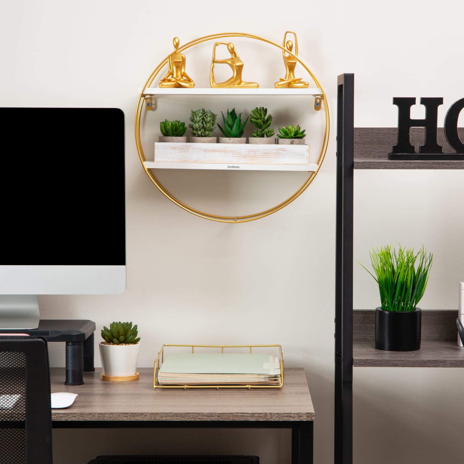 Mind Reader Floating Round Wall Shelves, 15-1/2inH x 16inW x 3-13/16inD, Gold/White - Image 6