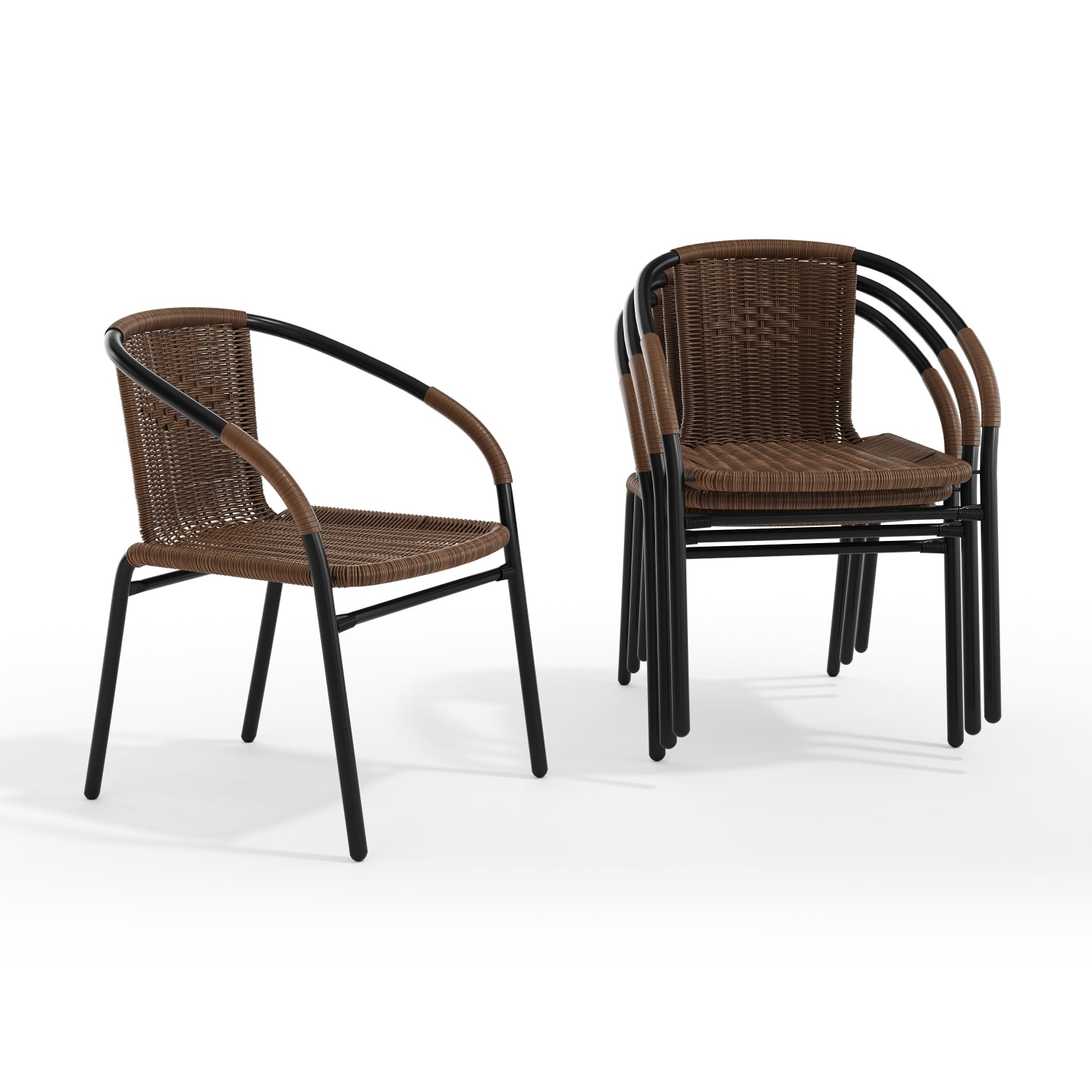 Flash Furniture Rattan Indoor/Outdoor Restaurant Stack Chairs, Brown, Pack Of 4 Chairs