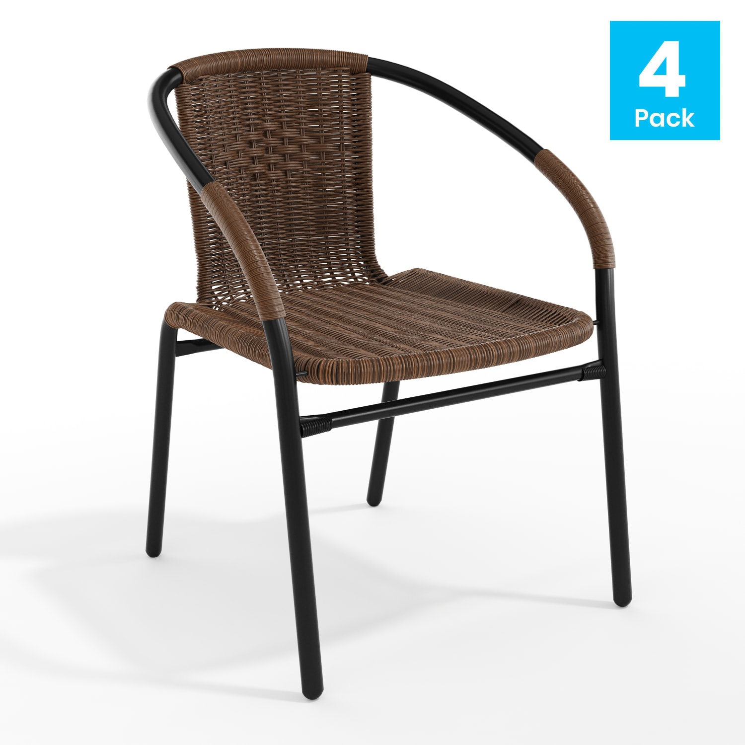 Flash Furniture Rattan Indoor/Outdoor Restaurant Stack Chairs, Brown, Pack Of 4 Chairs - Image 3