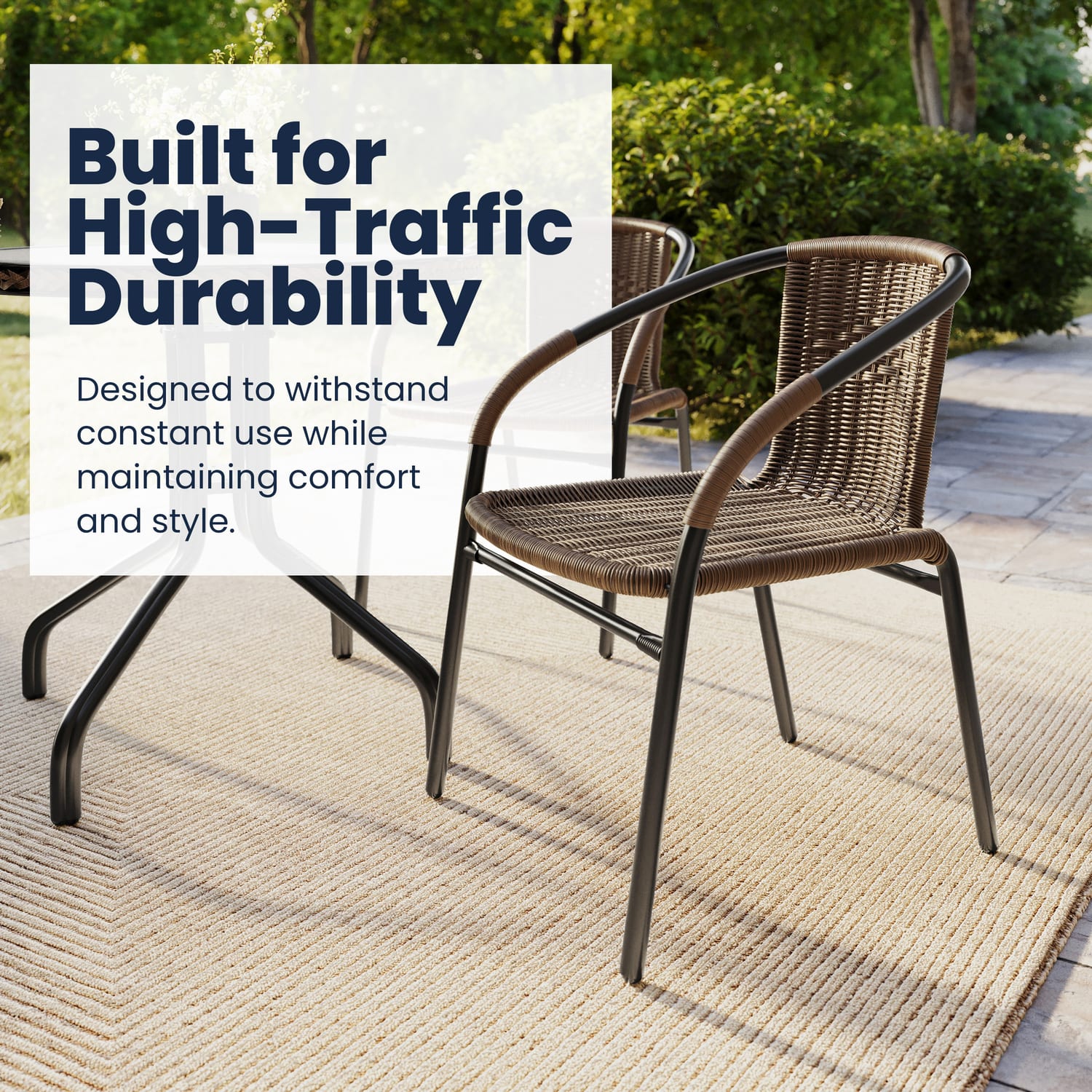 Flash Furniture Rattan Indoor/Outdoor Restaurant Stack Chairs, Brown, Pack Of 4 Chairs - Image 6