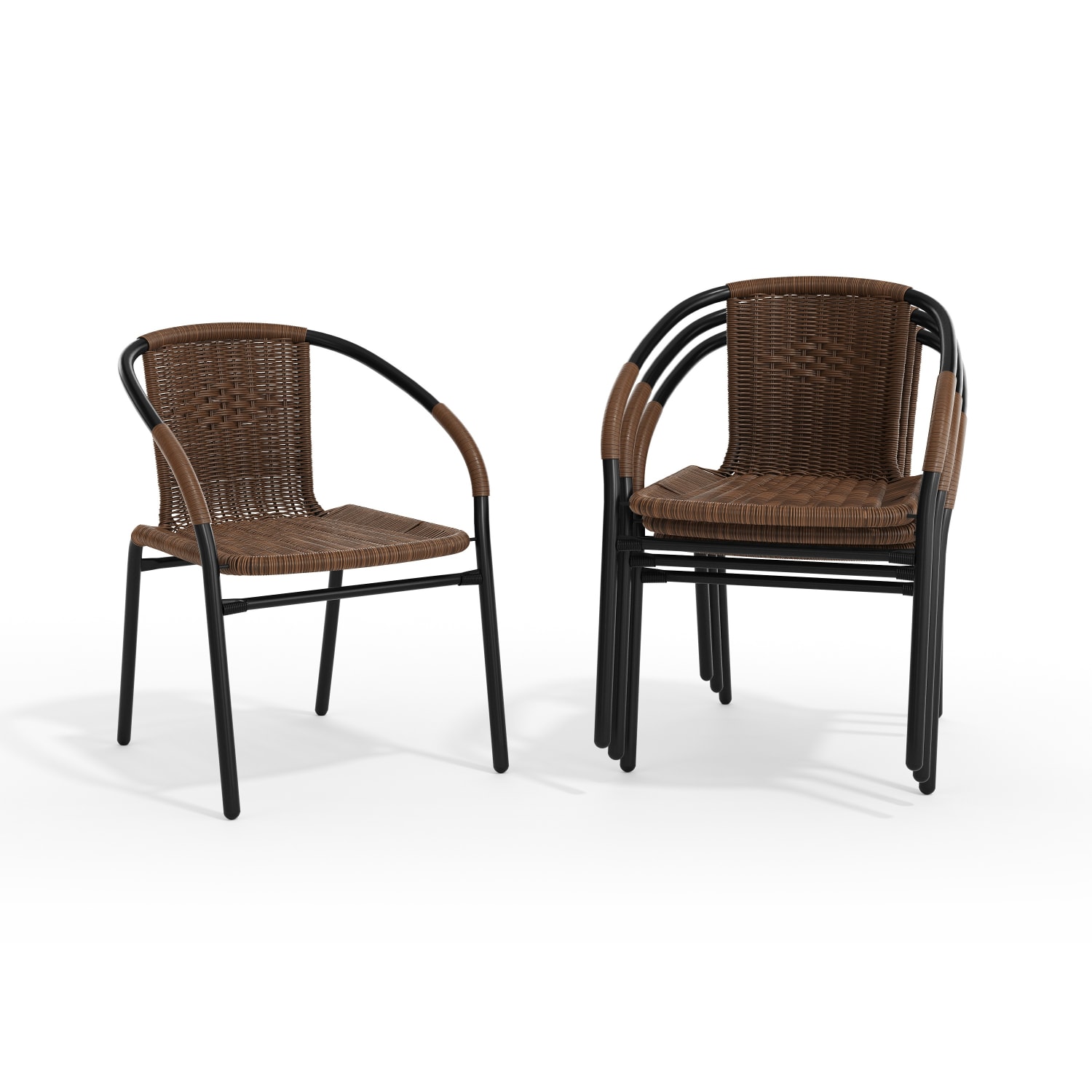 Flash Furniture Rattan IndoorOutdoor Restaurant Stack Chairs Brown Pack Of 4 Chairs PopularChairscom