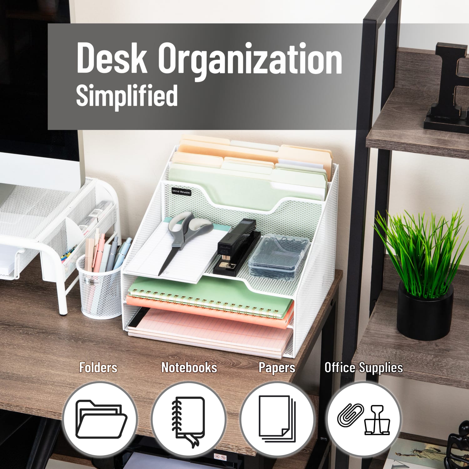 Mind Reader Desktop Vertical Paper Tray Organizer, 9-1/2in H x 11-1/2in W x 12-1/2in D, White - Image 3