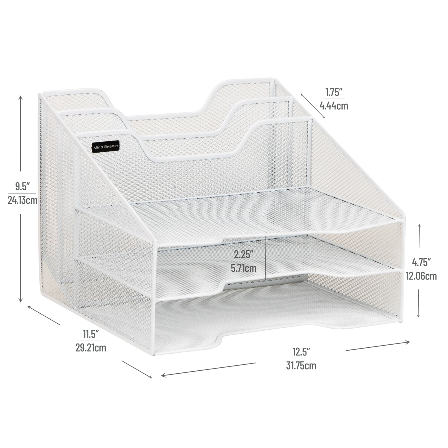 Mind Reader Desktop Vertical Paper Tray Organizer, 9-1/2in H x 11-1/2in W x 12-1/2in D, White - Image 4