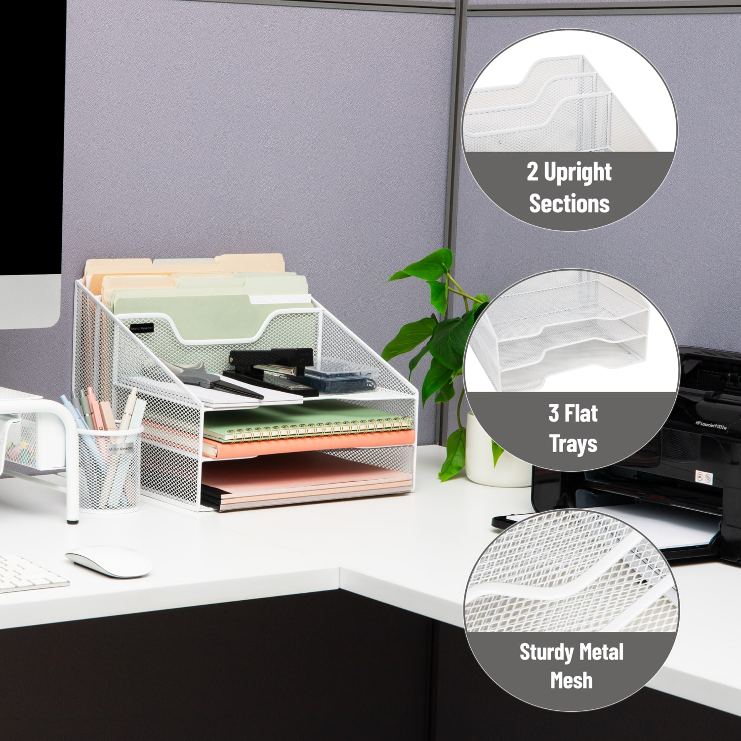 Mind Reader Desktop Vertical Paper Tray Organizer, 9-1/2in H x 11-1/2in W x 12-1/2in D, White - Image 5