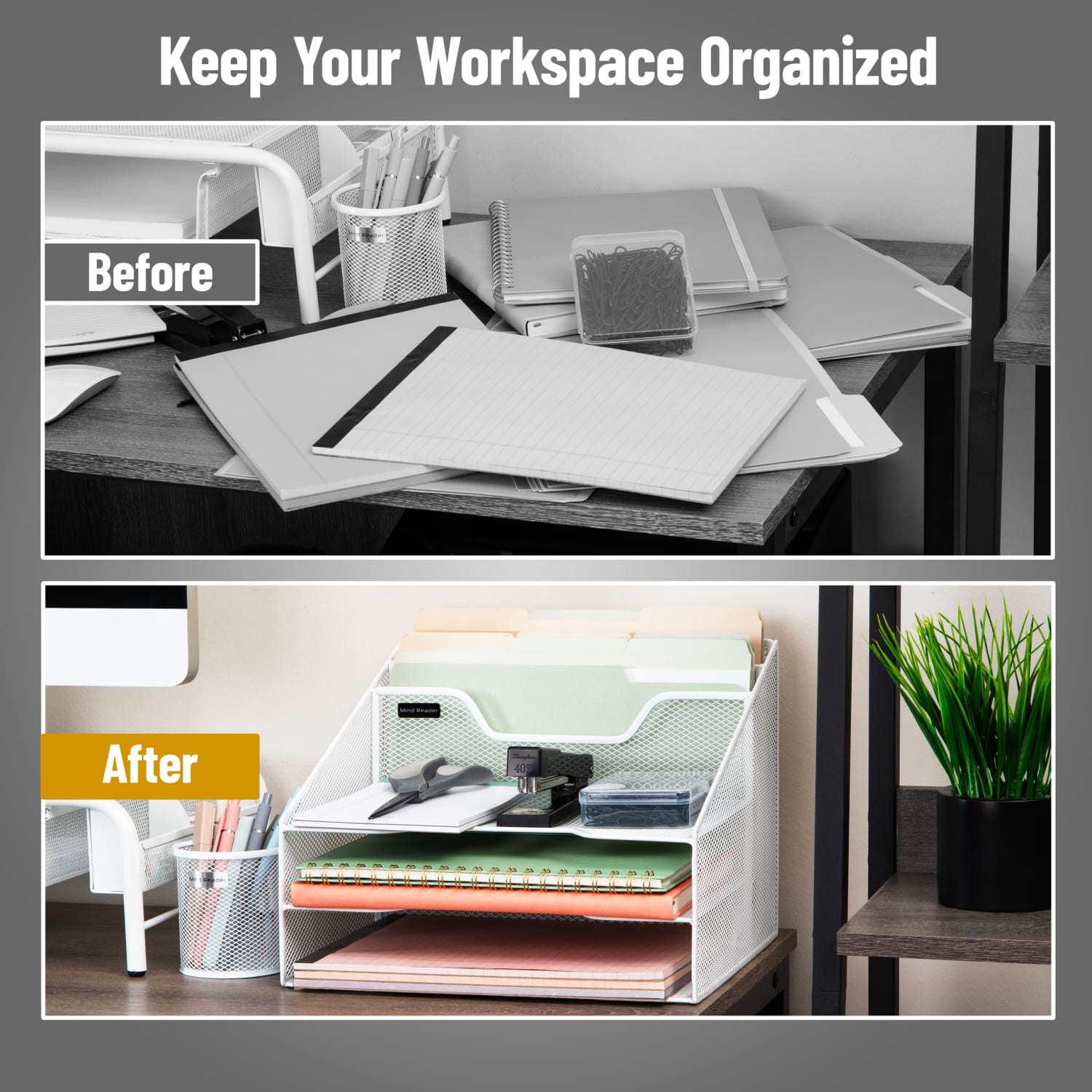 Mind Reader Desktop Vertical Paper Tray Organizer, 9-1/2in H x 11-1/2in W x 12-1/2in D, White - Image 6