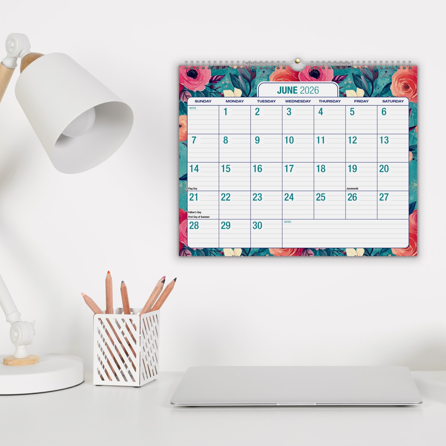 2026-2027 Excello Brands Academic Year Large Print Wall Calendar, 15in x 12in, Teal Floral, April To December, Total Qty 1 - Image 3