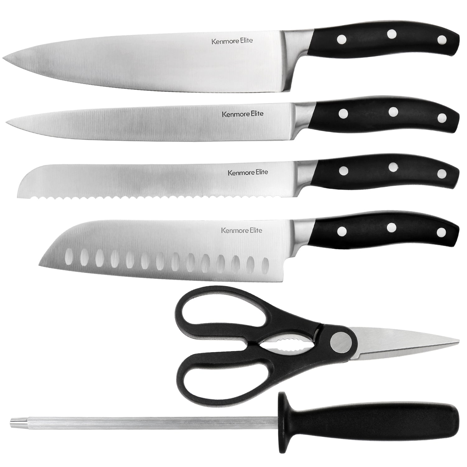 Kenmore Elite 18-Piece Stainless Steel Cutlery And Wood Block Set, Black - Image 6