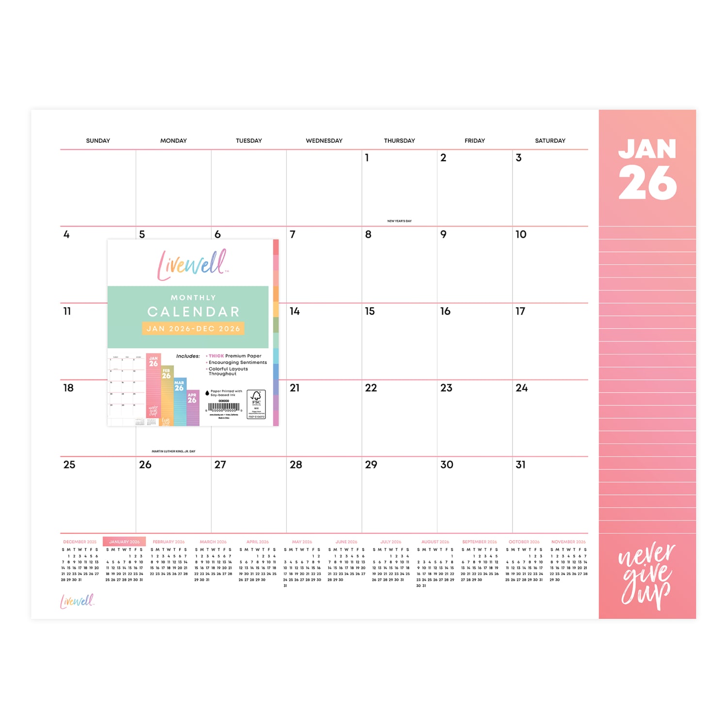 2026 Blue Sky Monthly Desk Pad Planning Calendar, 22in x 17in, LiveWell, January To December, 153921 - Image 3