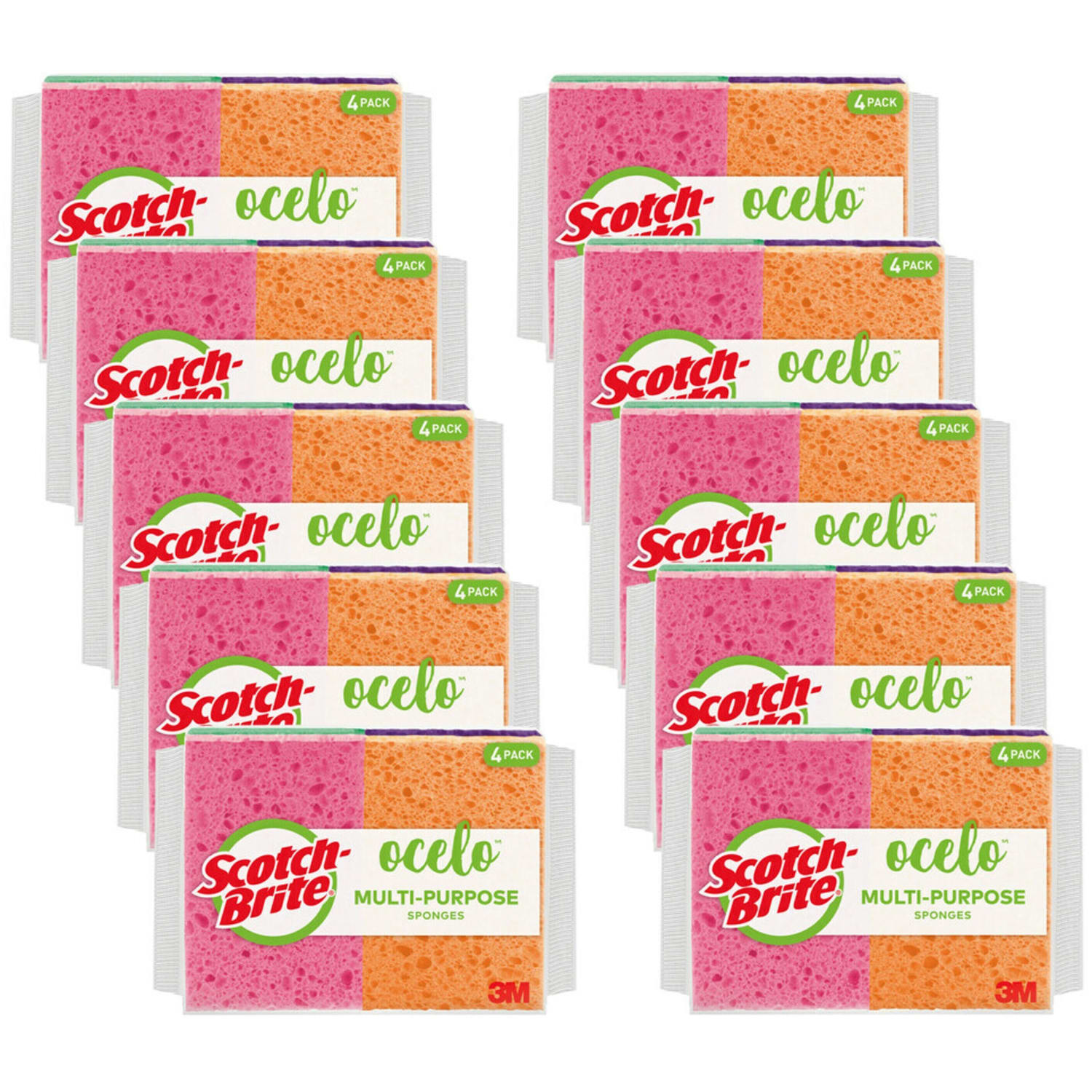Scotch-Brite StayFresh Sponges, 5.8inH x 4.6inW x 4.6inD, 4 Pack, 10 / Carton, Cellulose, Assorted