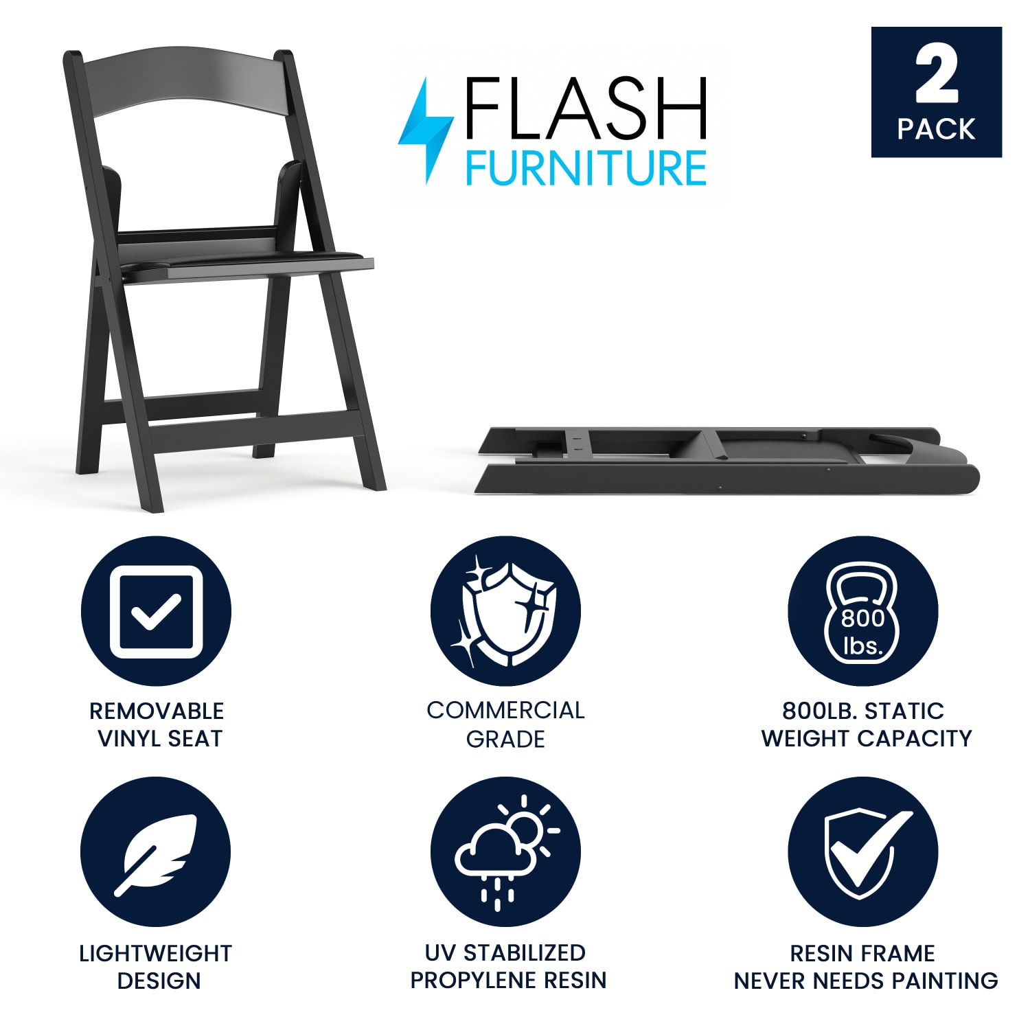 Flash Furniture Hercules 1000-lb Weight Capacity Folding Event Chairs, Black, Set Of 2 Chairs - Image 3