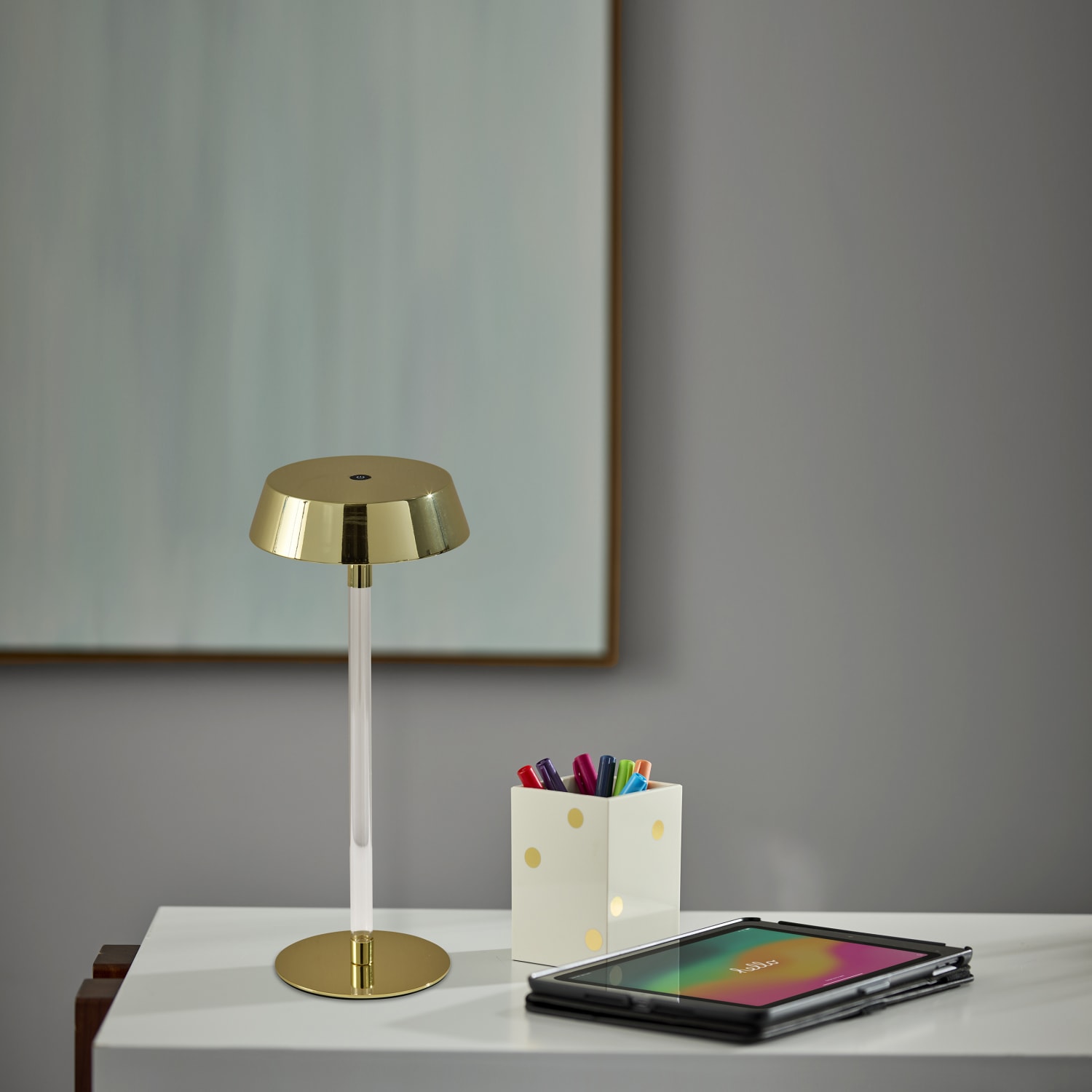 Adesso Orla LED Cordless Table Lamp, Shiny Gold/Clear Acrylic - Image 6