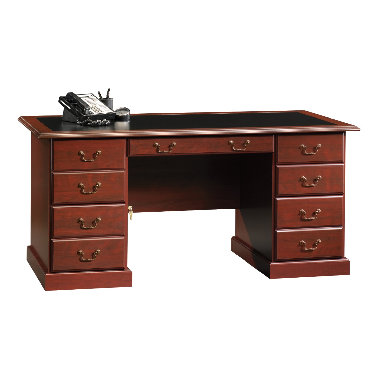 Sauder Heritage Hill 65inW Double-Pedestal Writing Desk, Classic Cherry - Image 3
