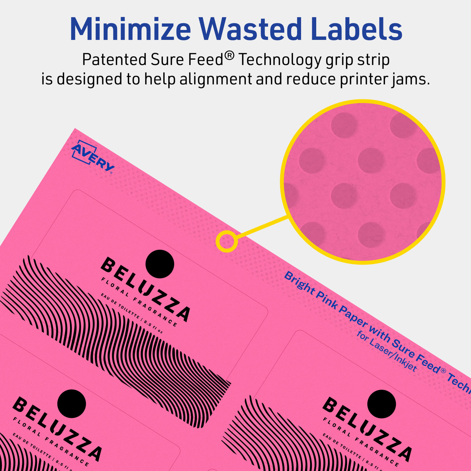 Avery Print-To-The-Edge Labels With Sure Feed Technology And Easy Peel, 94238-BPP10, Rectangle, 2in x 3-1/2in, Matte Bright Pink, Pack of 80 - Image 5