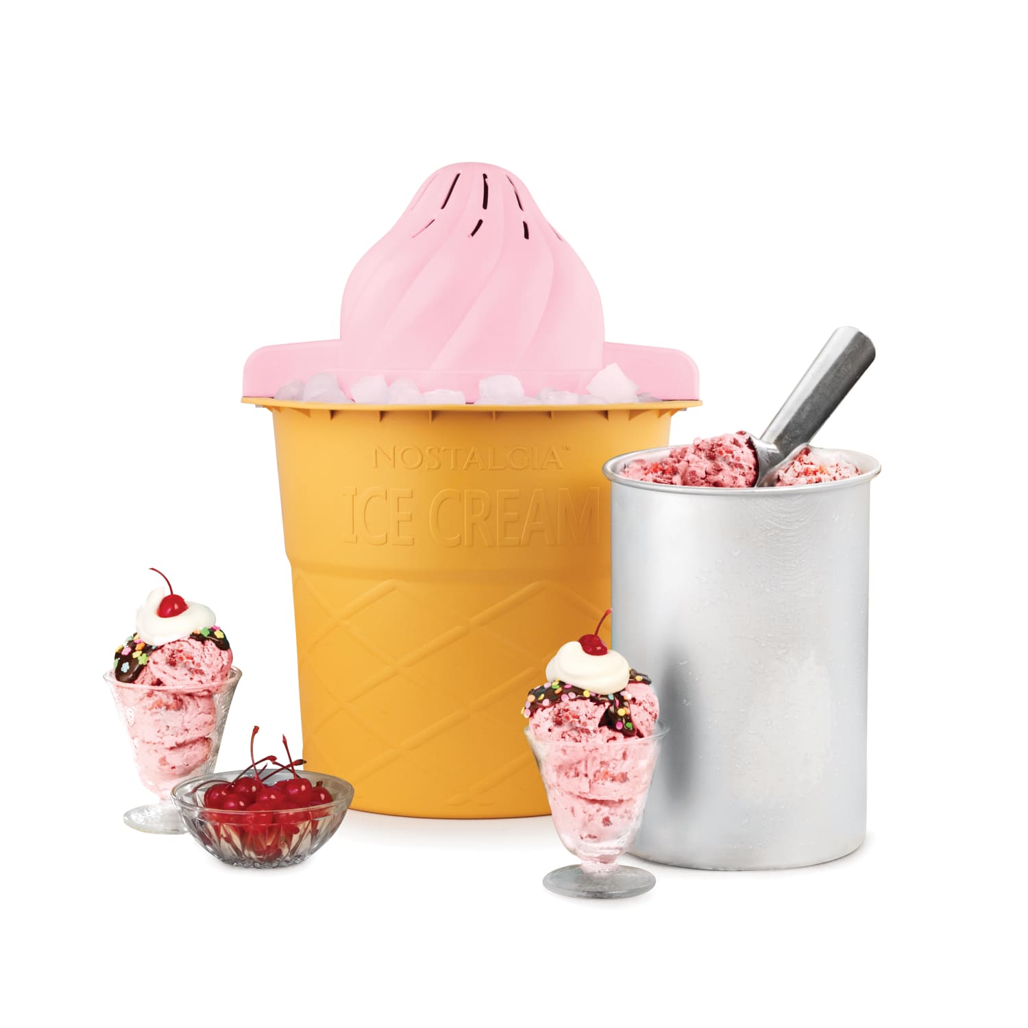 Nostalgia 4-Quart Swirl Cone Ice Cream Maker, Strawberry Red - Image 3