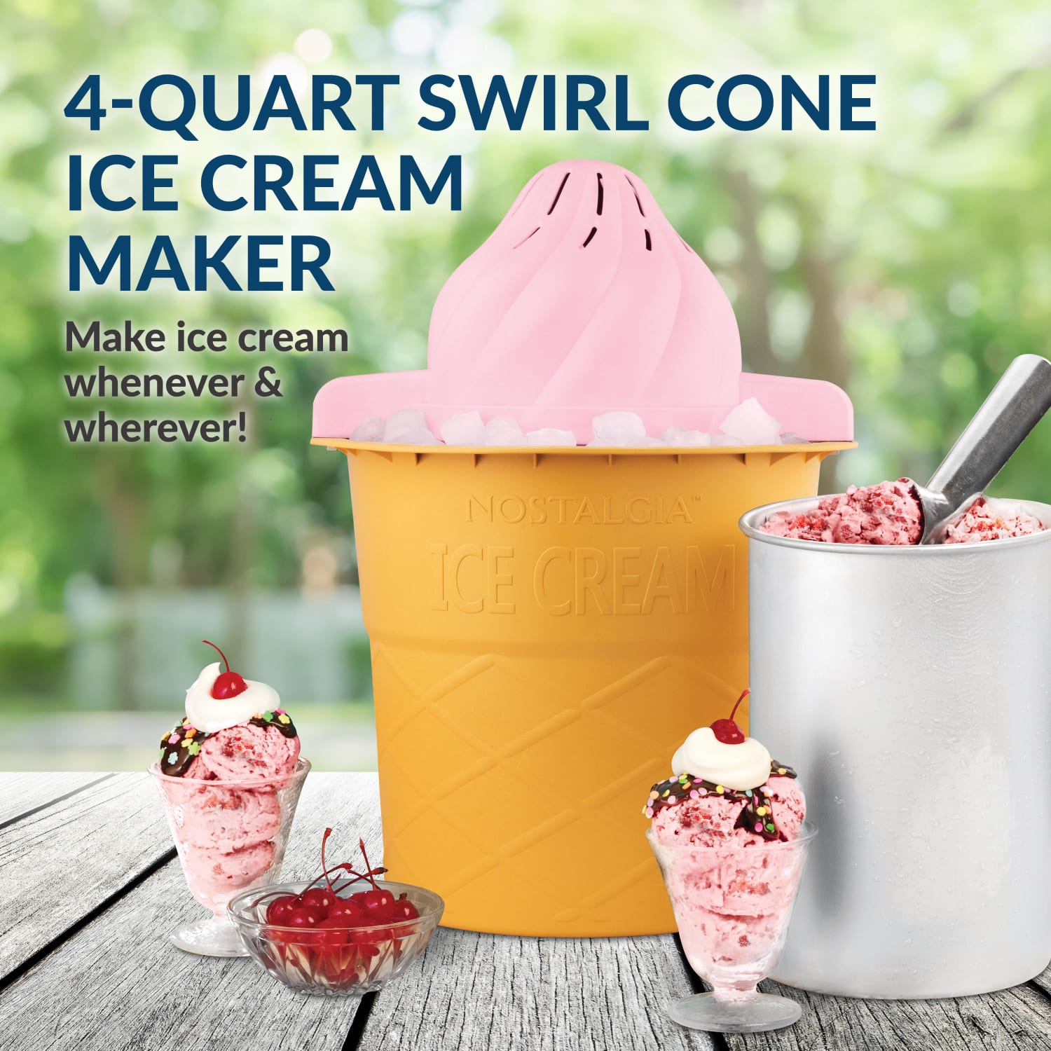 Nostalgia 4-Quart Swirl Cone Ice Cream Maker, Strawberry Red - Image 6