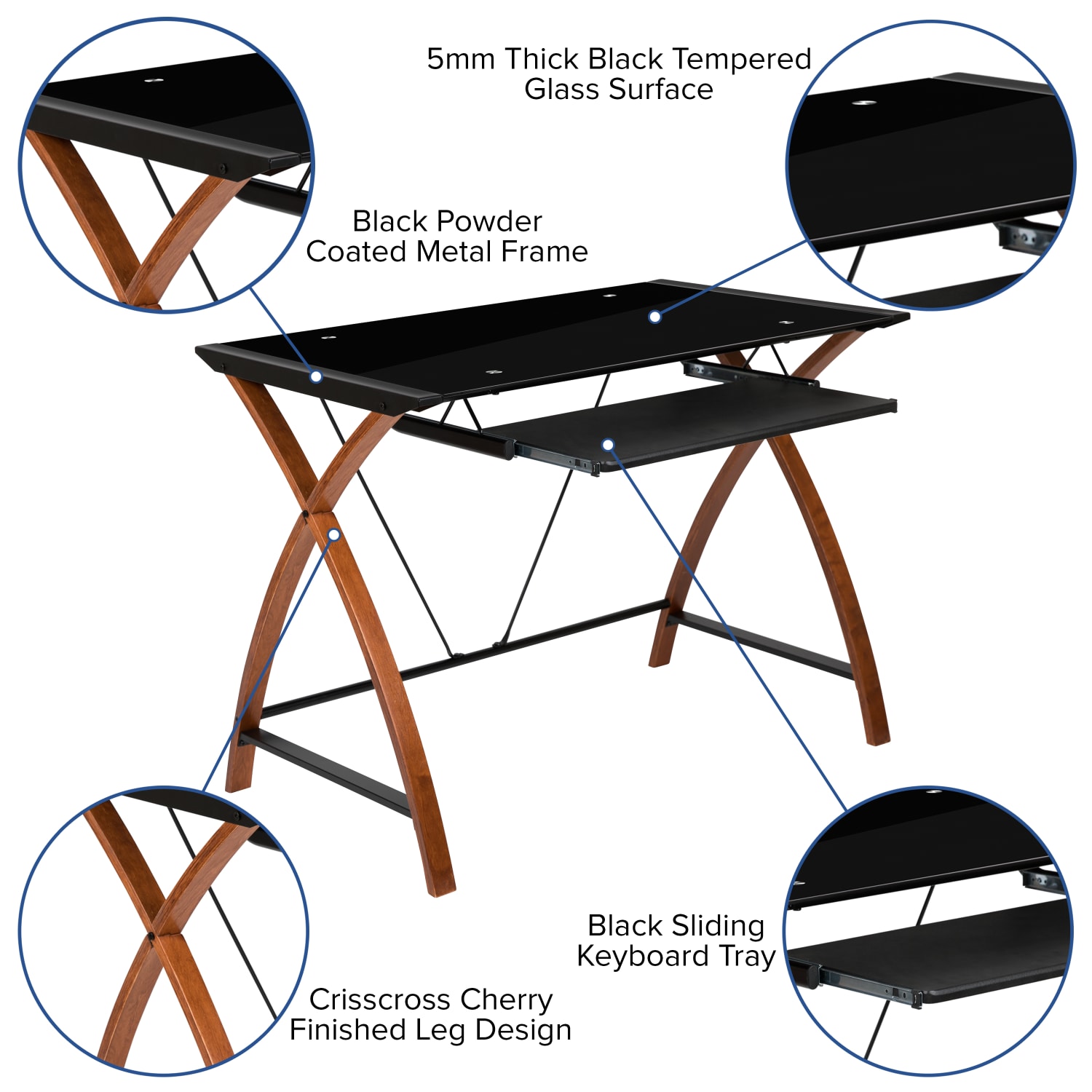 Flash Furniture 36inW Glass Computer Desk With Crisscross Frame, Black - Image 4