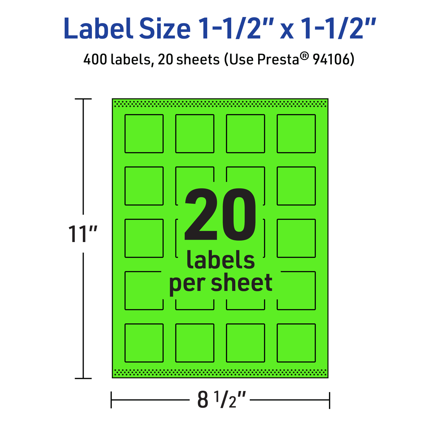 Avery Print-To-The-Edge Labels With Sure Feed Technology And Easy Peel, 94106-NGP20, Square, 1-1/2in x 1-1/2in, Matte Neon Green, Pack of 400 - Image 6