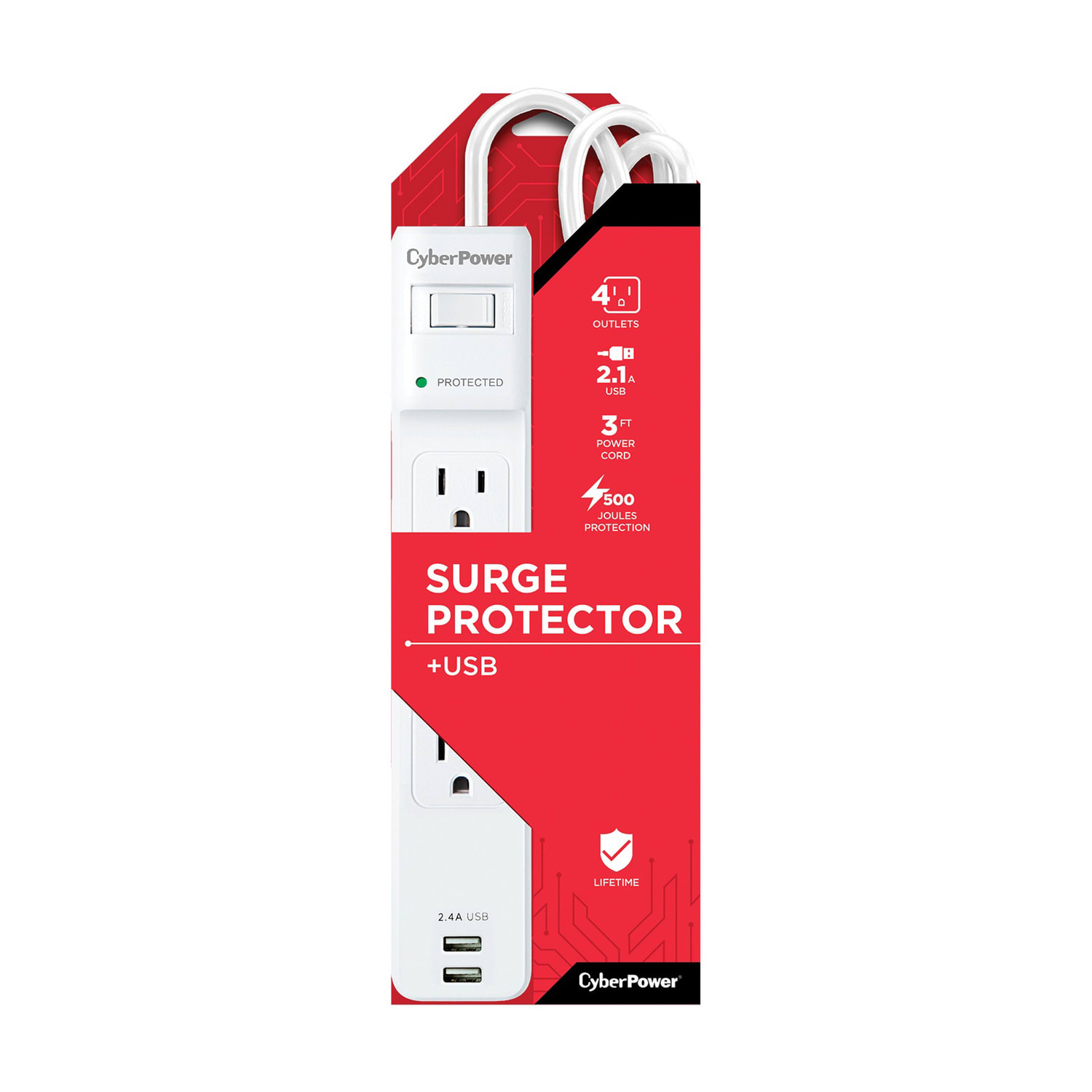 CyberPower P403URC1 4-Outlet Home Office Surge-Protector Power Strip With 2 USB Ports, 3', White - Image 4