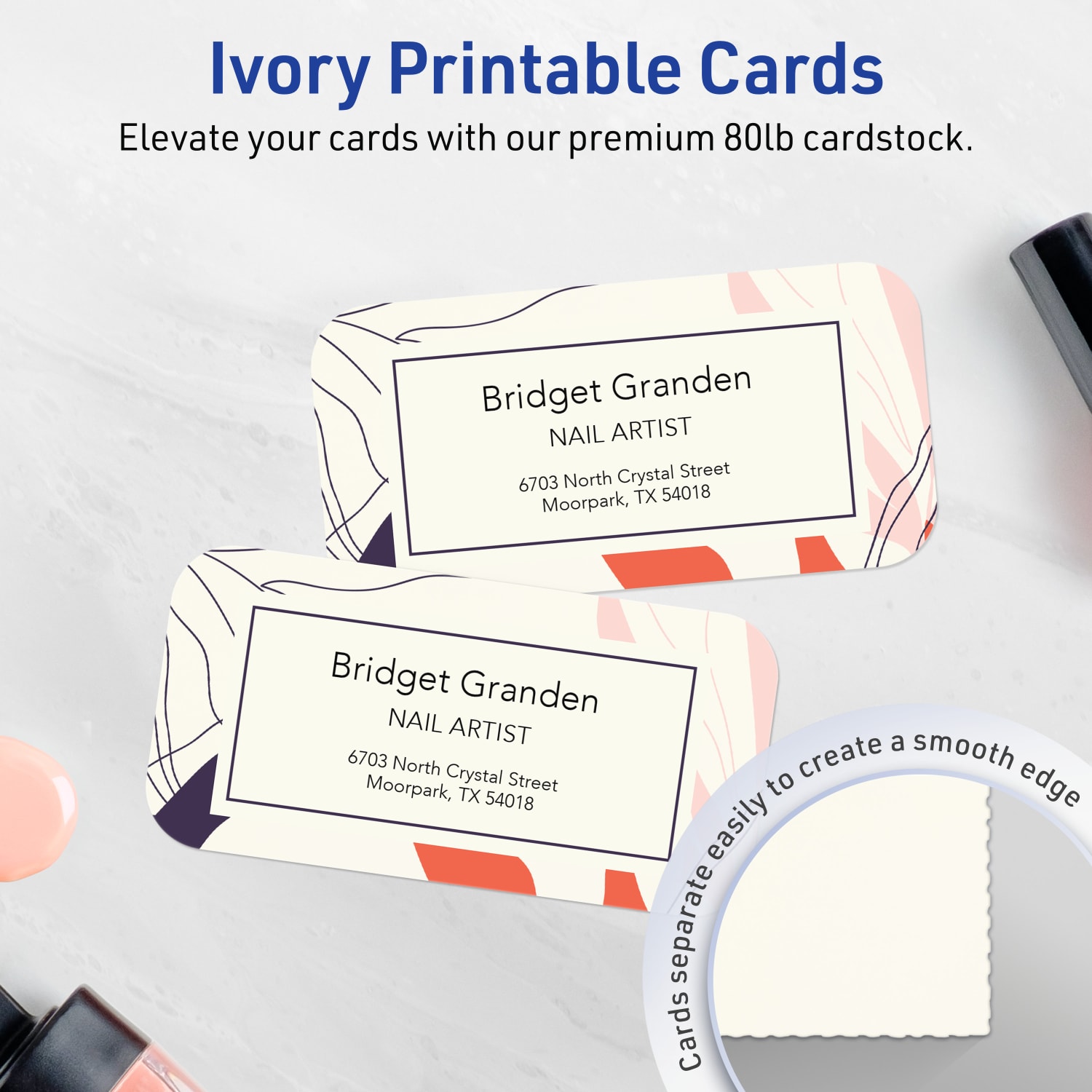 Avery Printable Rounded Corner Mini Business Cards With Sure Feed Technology, Print-To-The-Edge, 1.75inx3.5in, Matte Ivory, Pack Of 400 - Image 3