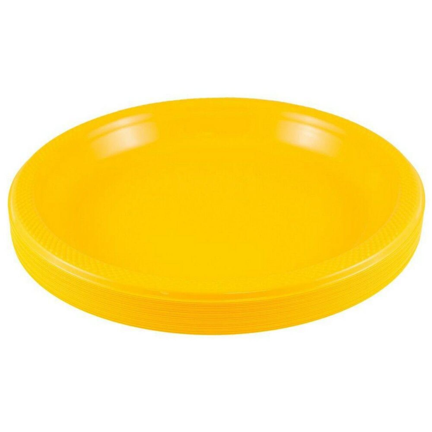 JAM PAPER Round Plastic Party Plates, Large, 10 1/4 inch, Yellow, 20/Pack - Image 3
