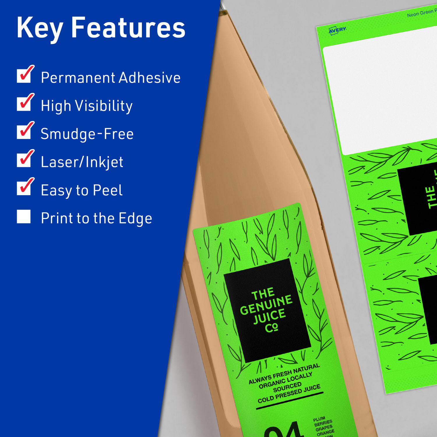 Avery Printable Labels With Sure Feed Technology, 94251-NGP80, Rectangle, 3-1/4in x 8-3/8in, Matte Neon Green, Pack of 240 - Image 3
