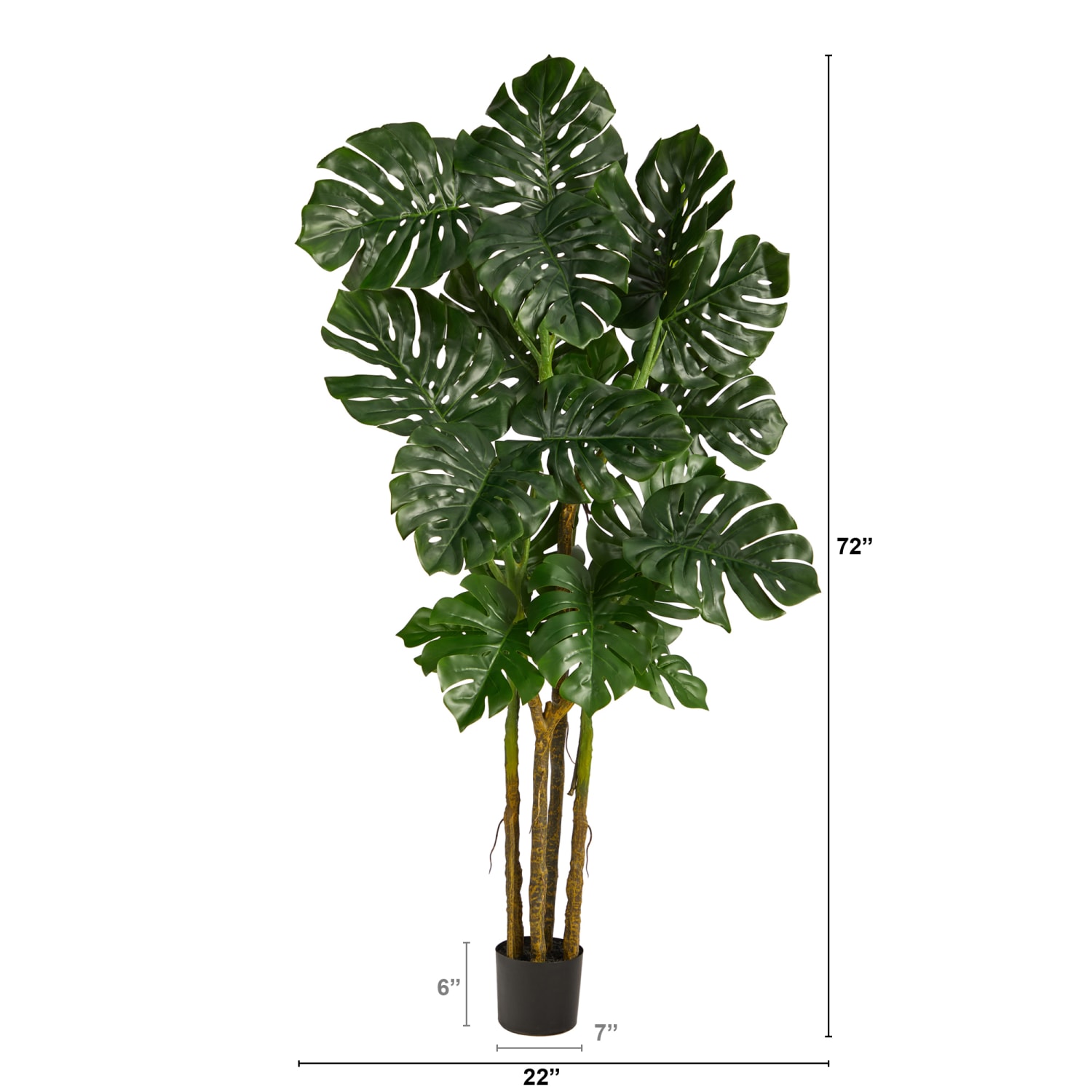 Nearly Natural Monstera 72inH Artificial Tree With Planter, 72inH x 22inW x 18inD, Green/Black - Image 3