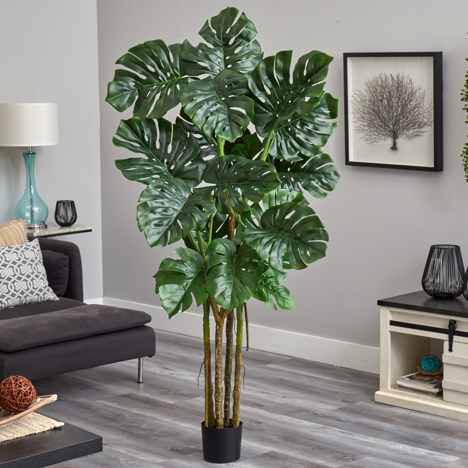 Nearly Natural Monstera 72inH Artificial Tree With Planter, 72inH x 22inW x 18inD, Green/Black - Image 4