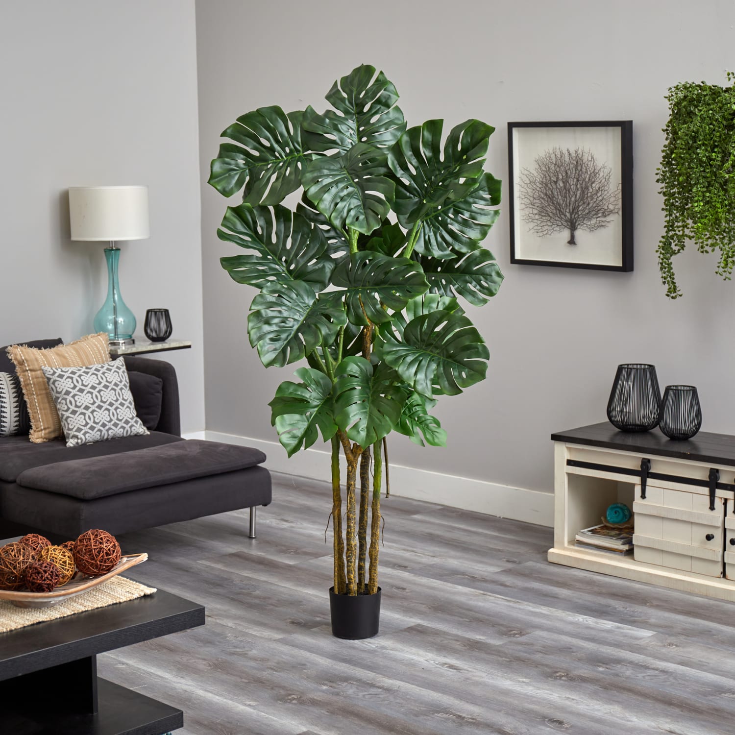 Nearly Natural Monstera 72inH Artificial Tree With Planter, 72inH x 22inW x 18inD, Green/Black - Image 5